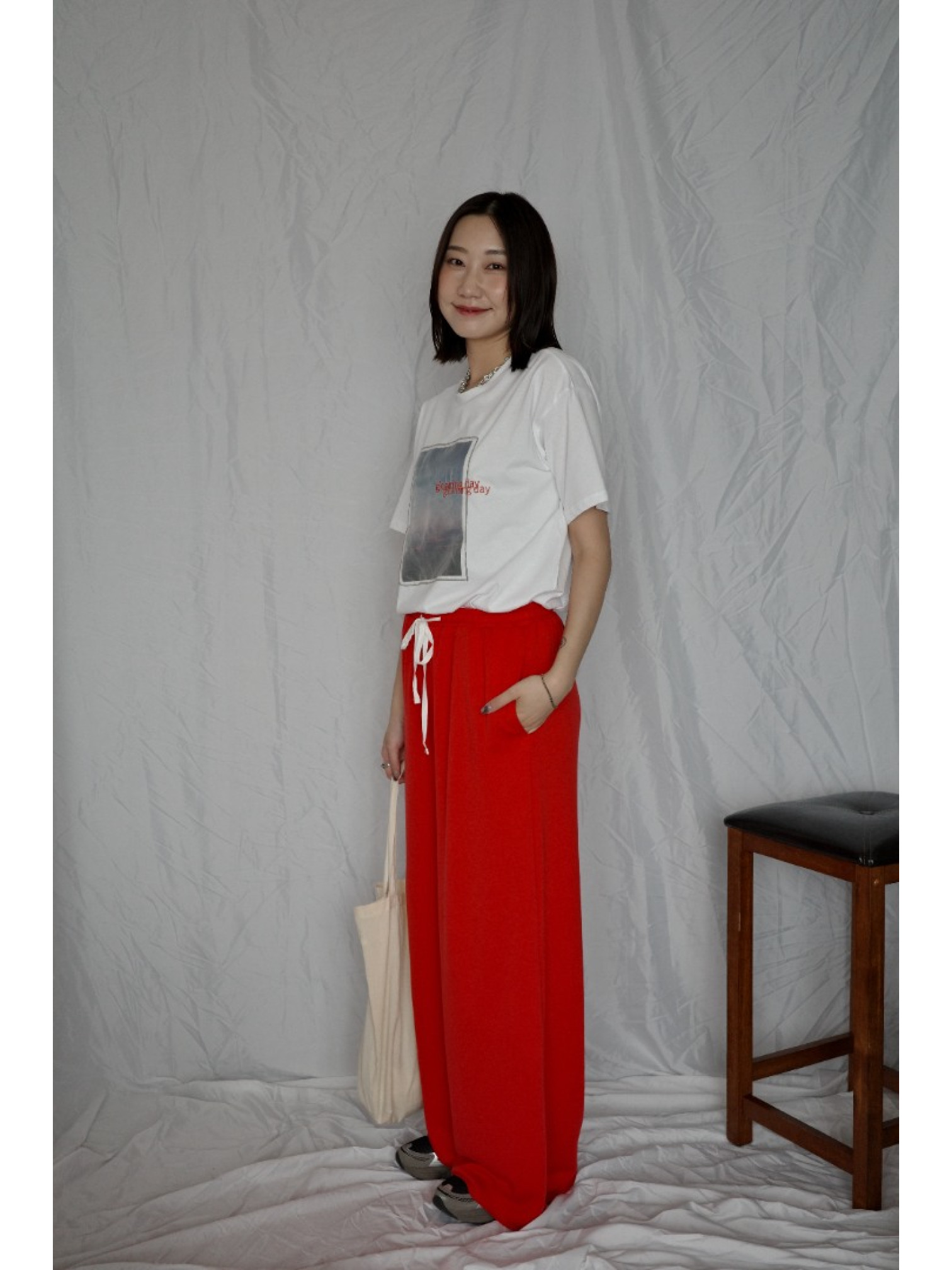 🇯🇵薄紗日落印花短T/白