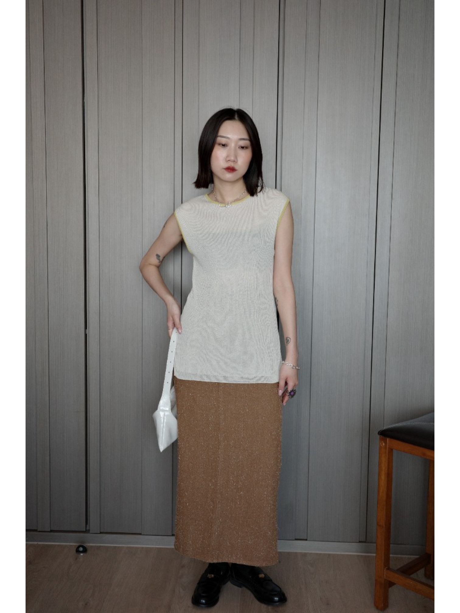 🇯🇵質感滾邊撞色針織背心/炭灰