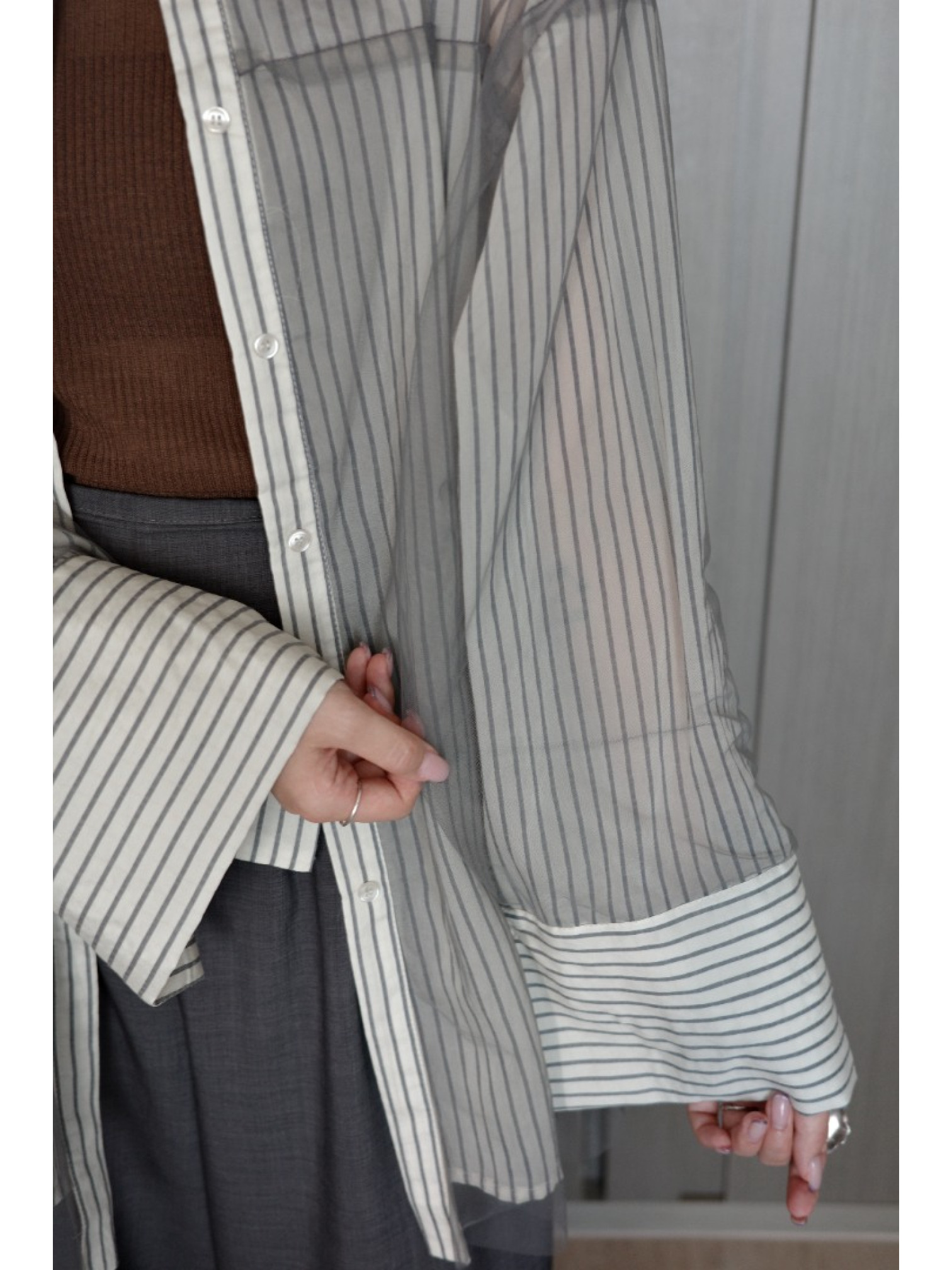 🇯🇵透感條紋襯衫/白x黑