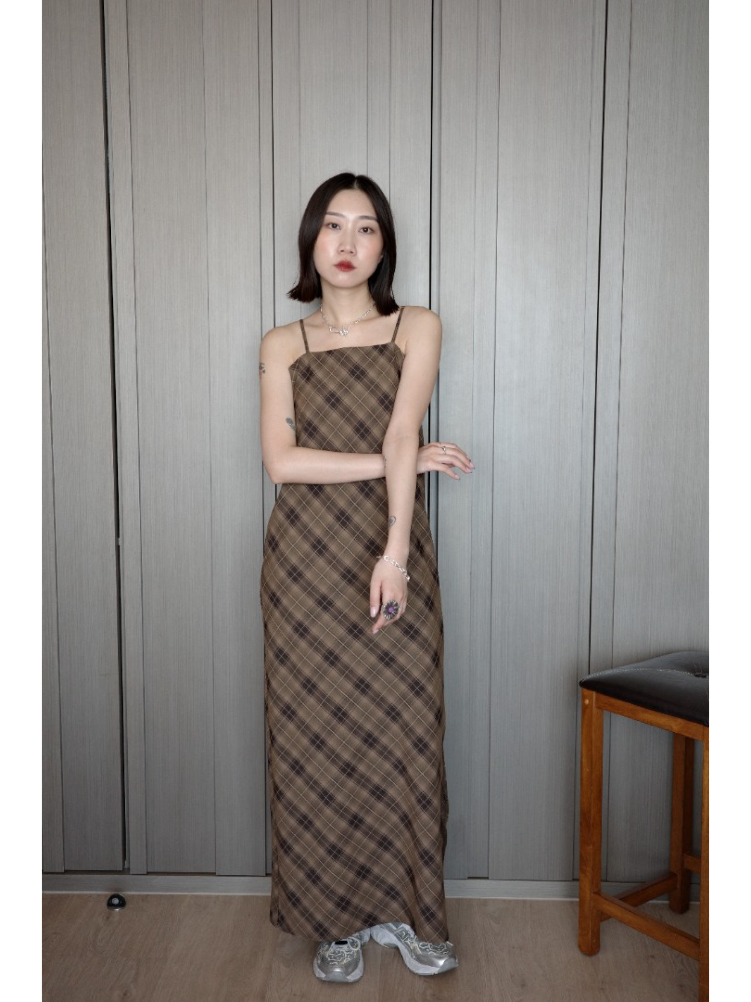 🇯🇵夏日格紋吊帶洋裝/米