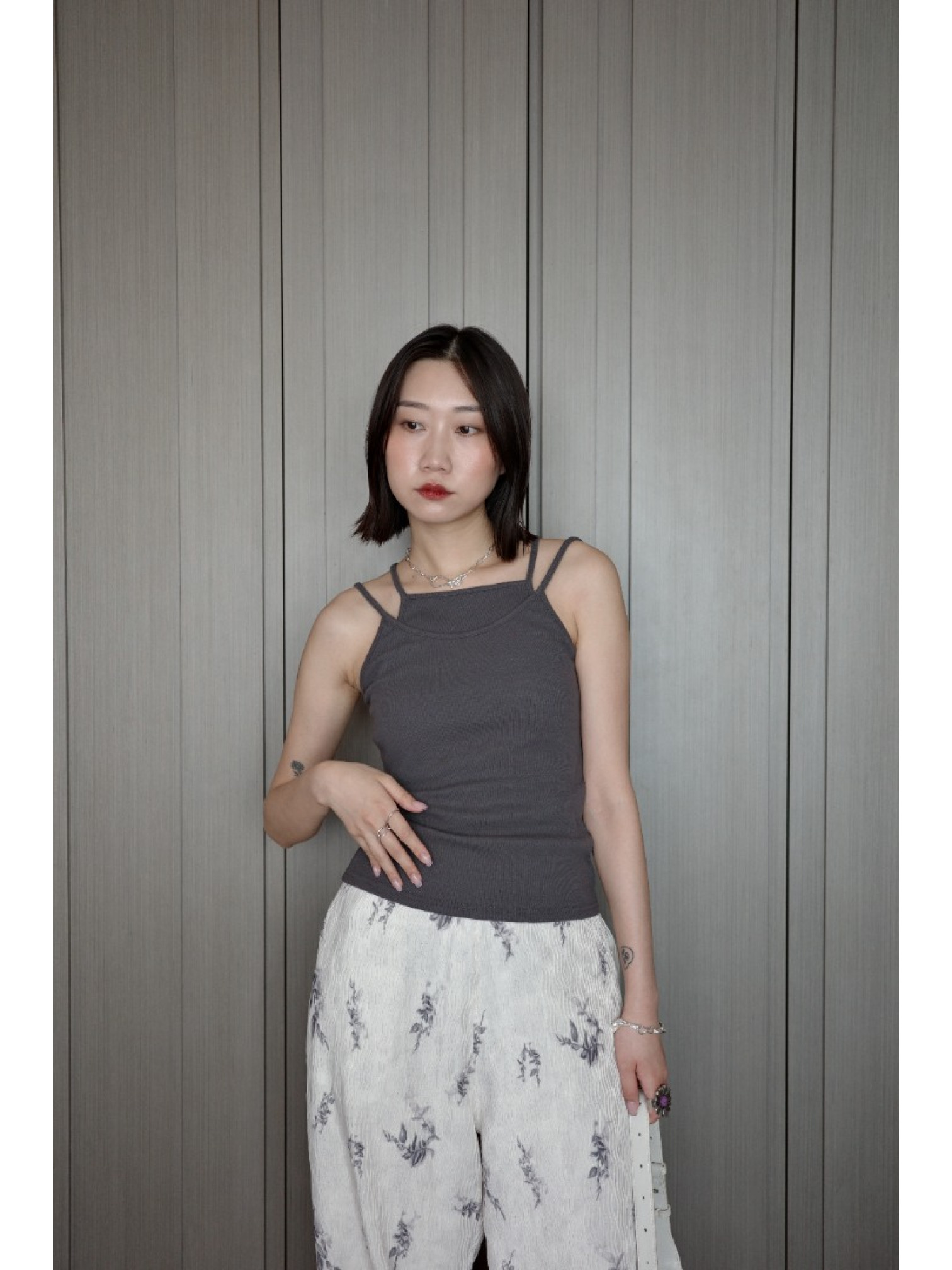 🇯🇵假兩件雙層細肩BRA TOP/兩色