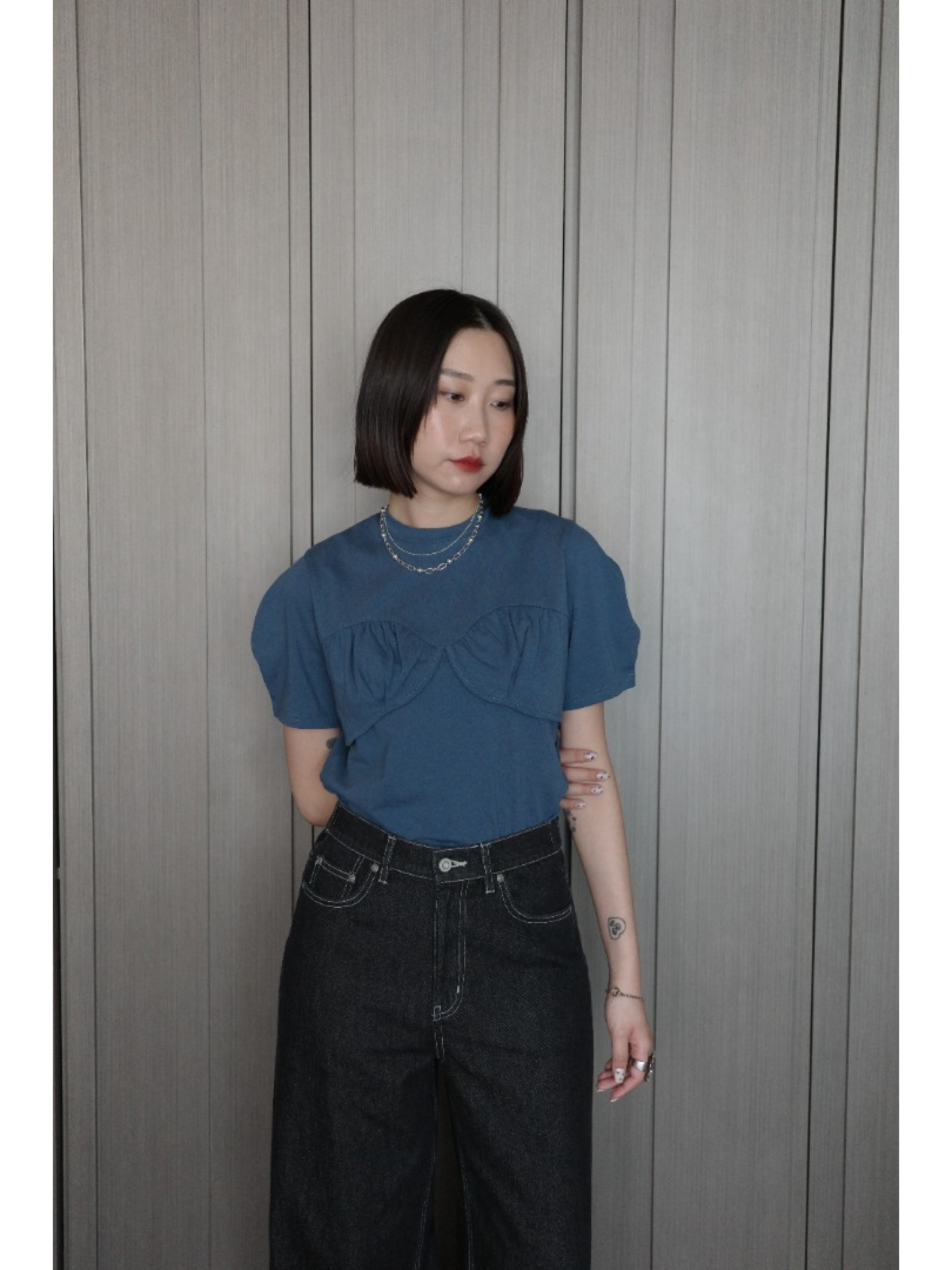 🇯🇵胸前造型公主袖純棉上衣/三色