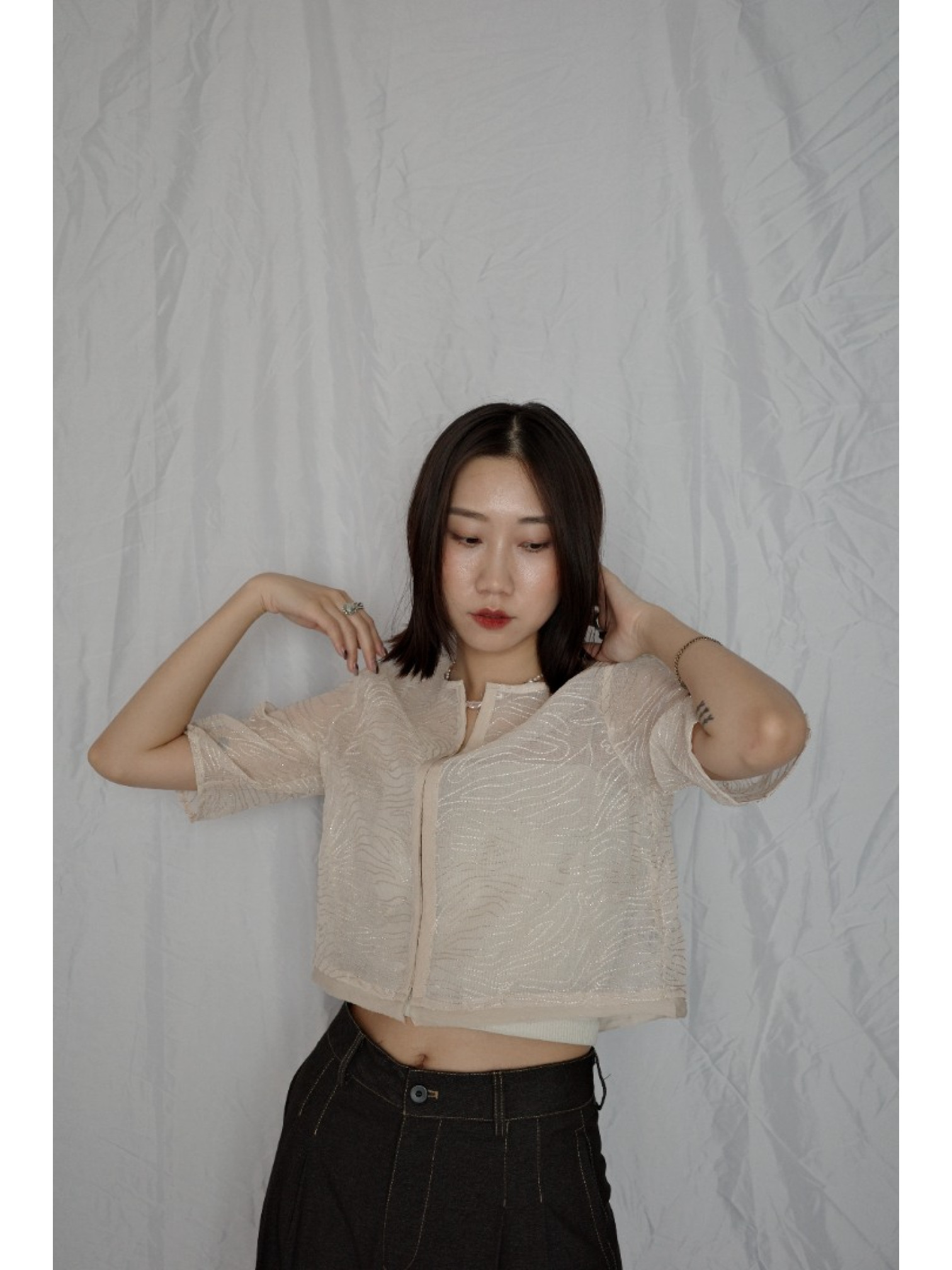 🇯🇵質感刺繡鉤式上衣/象牙白