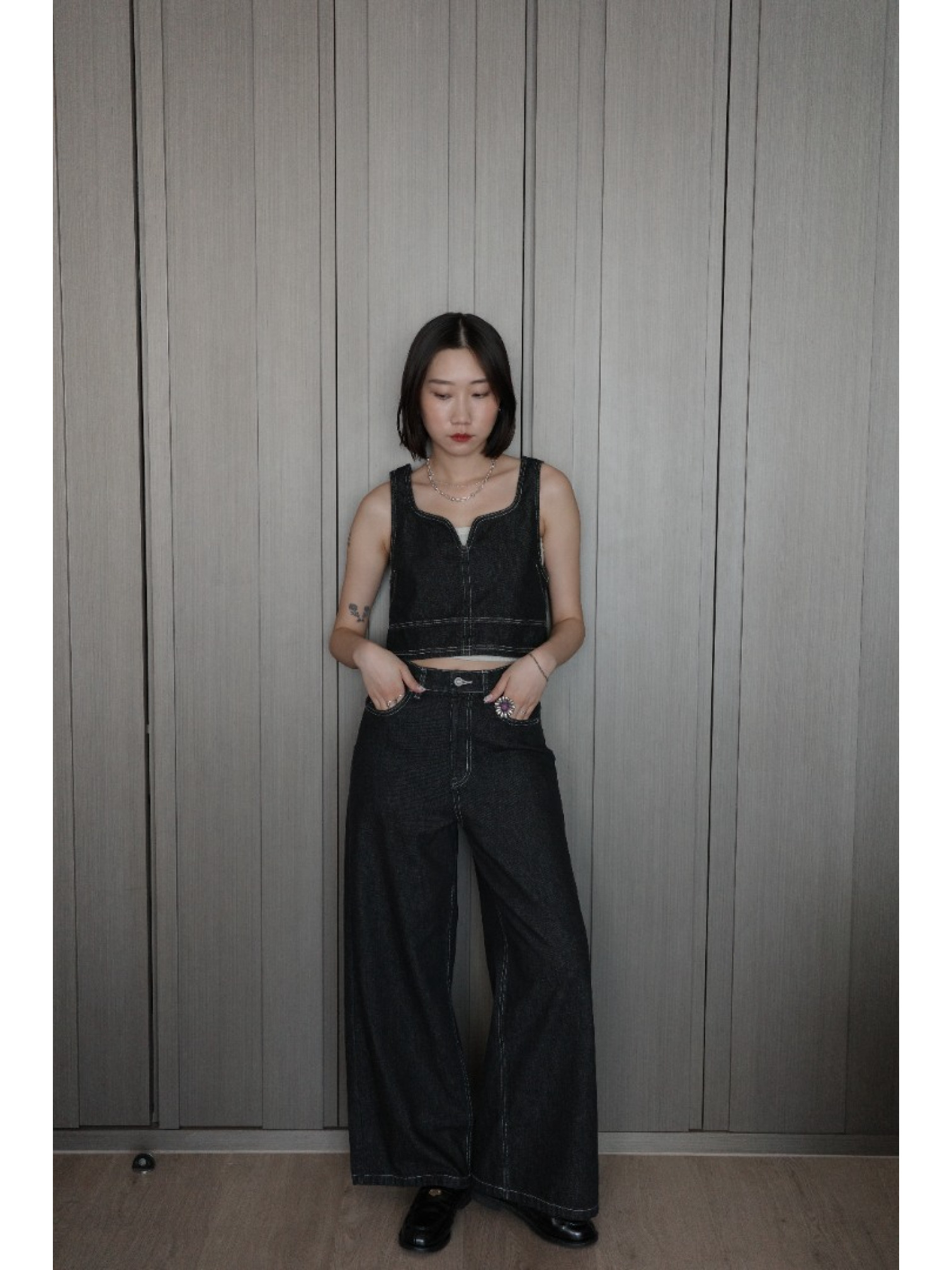 🇯🇵經典款縫線丹寧寬褲/兩色