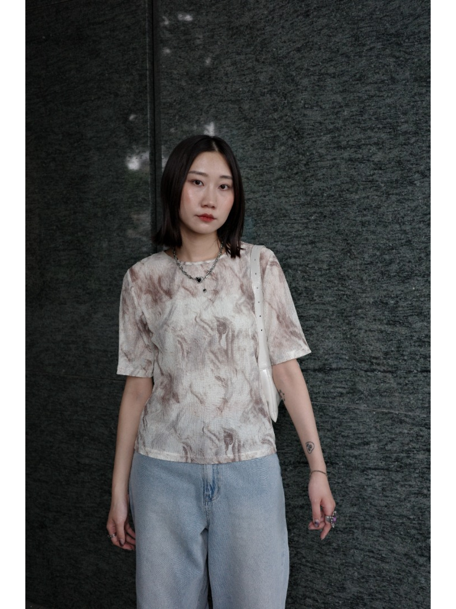 🇯🇵超舒適の渲染印花透透上衣/綠