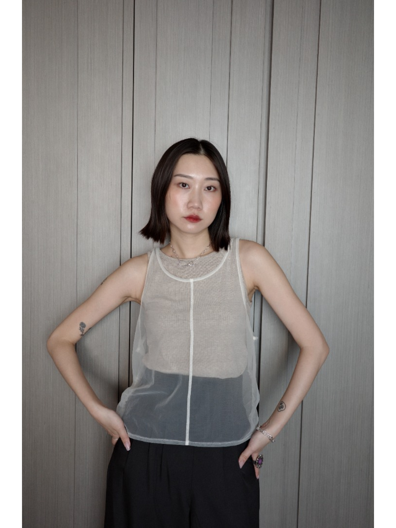 🇯🇵薄紗分層羅紋背心/三色