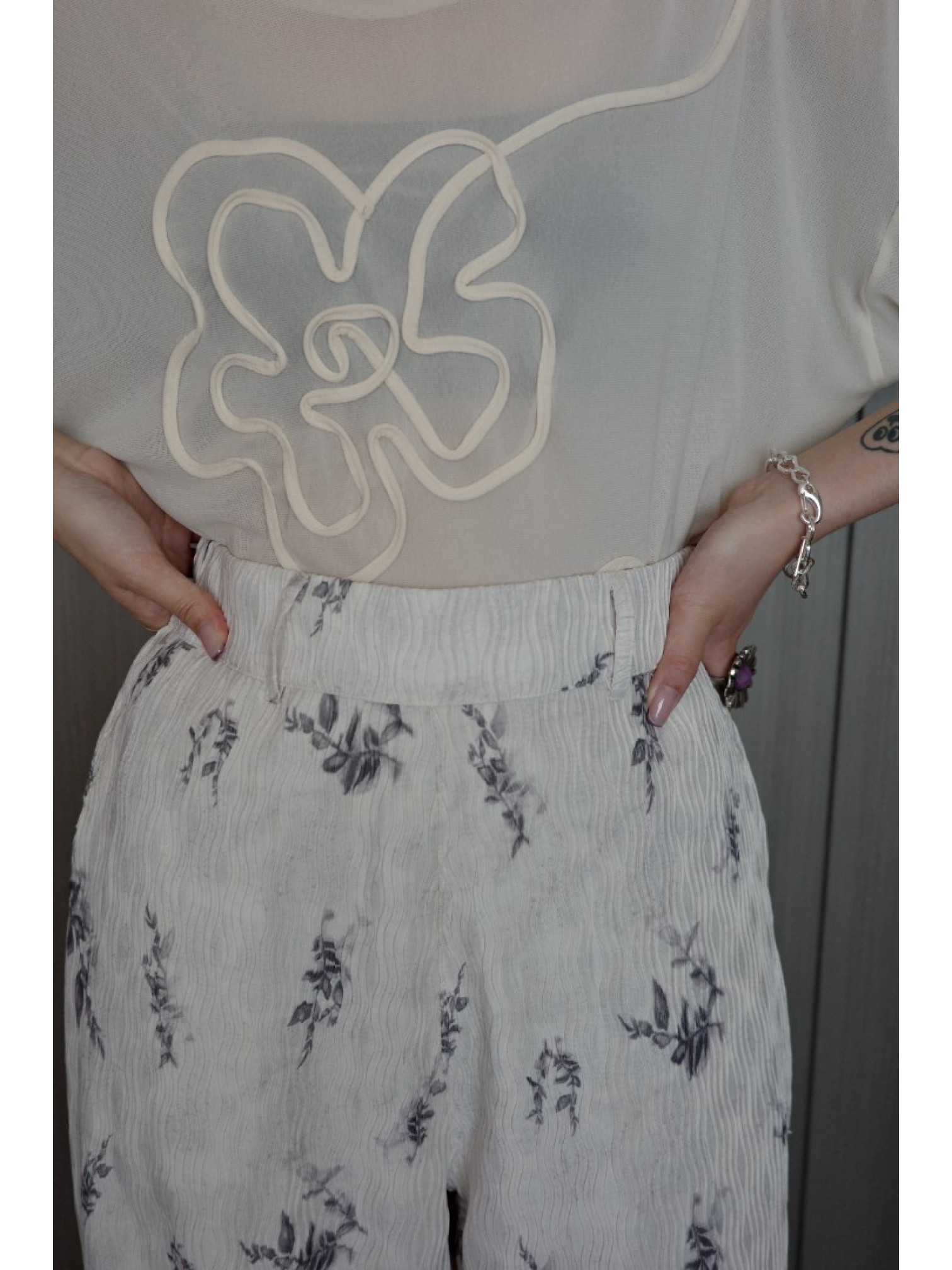 🇯🇵立體紋理植物印花長褲/M