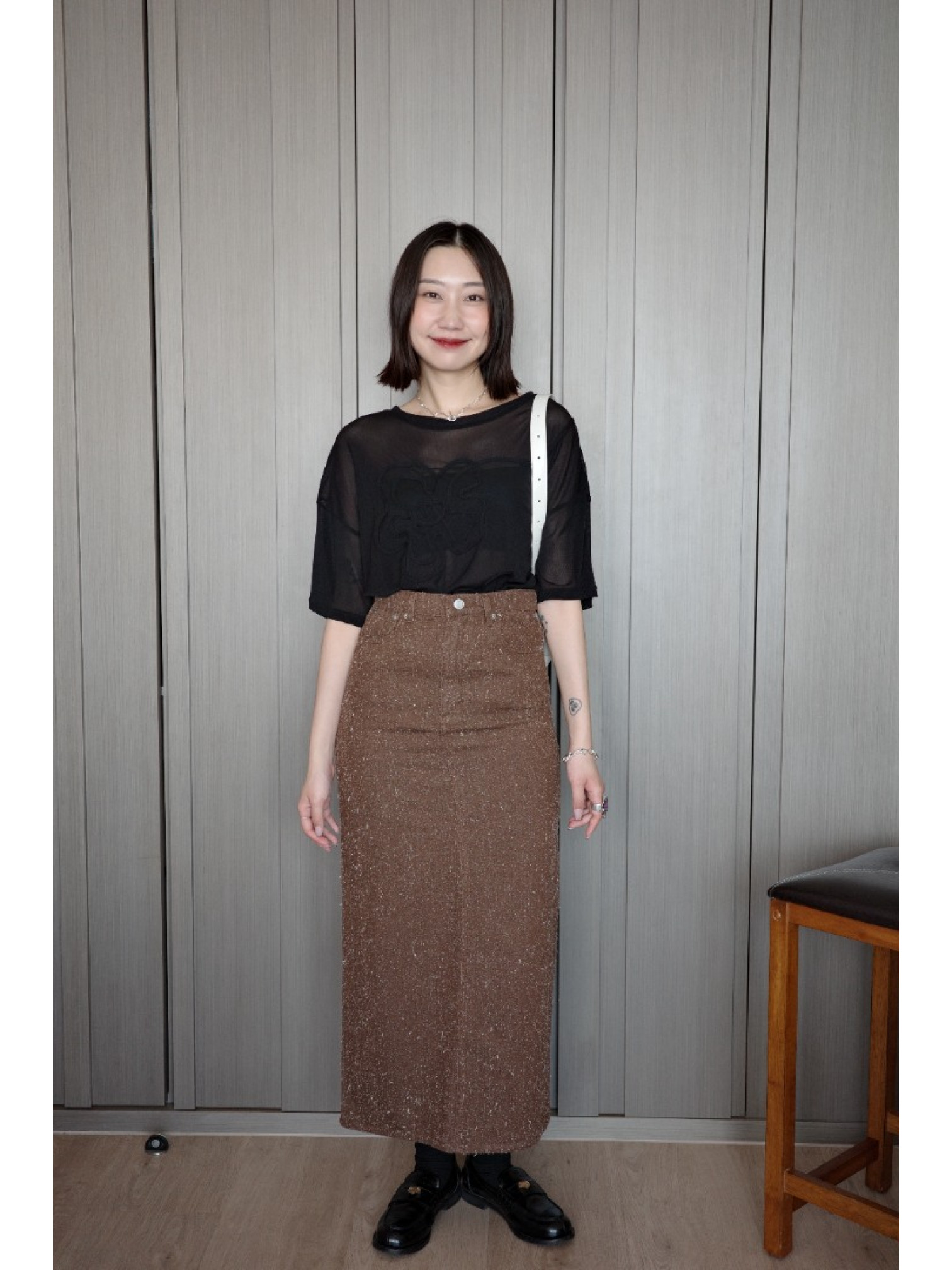 🇯🇵復古感絨毛直筒半身裙/深棕S