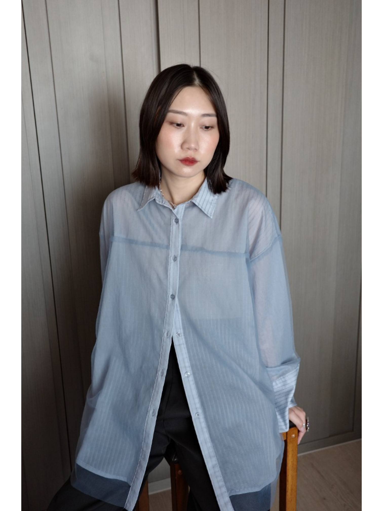 🇯🇵透感條紋襯衫/白x黑