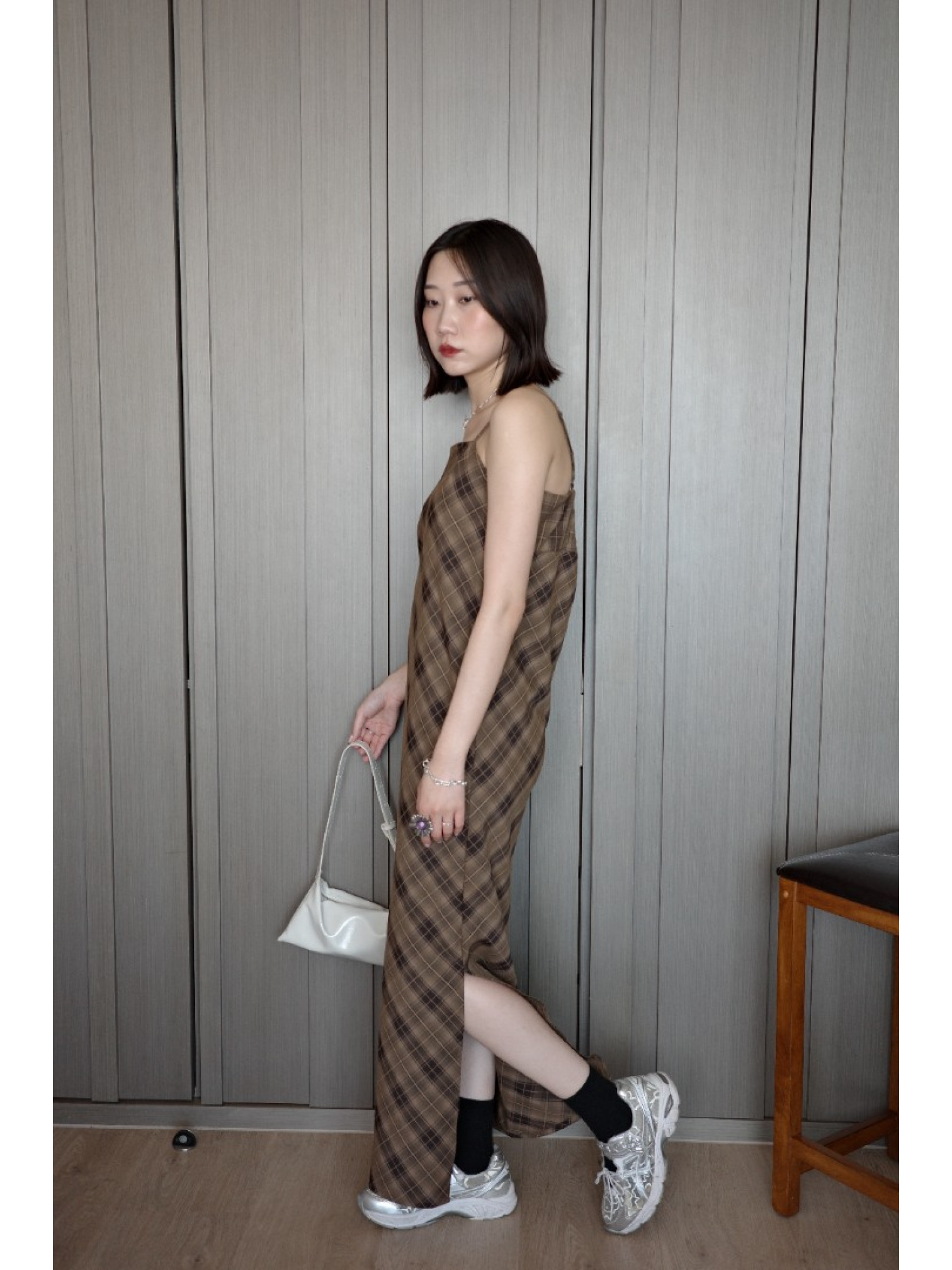 🇯🇵夏日格紋吊帶洋裝/米