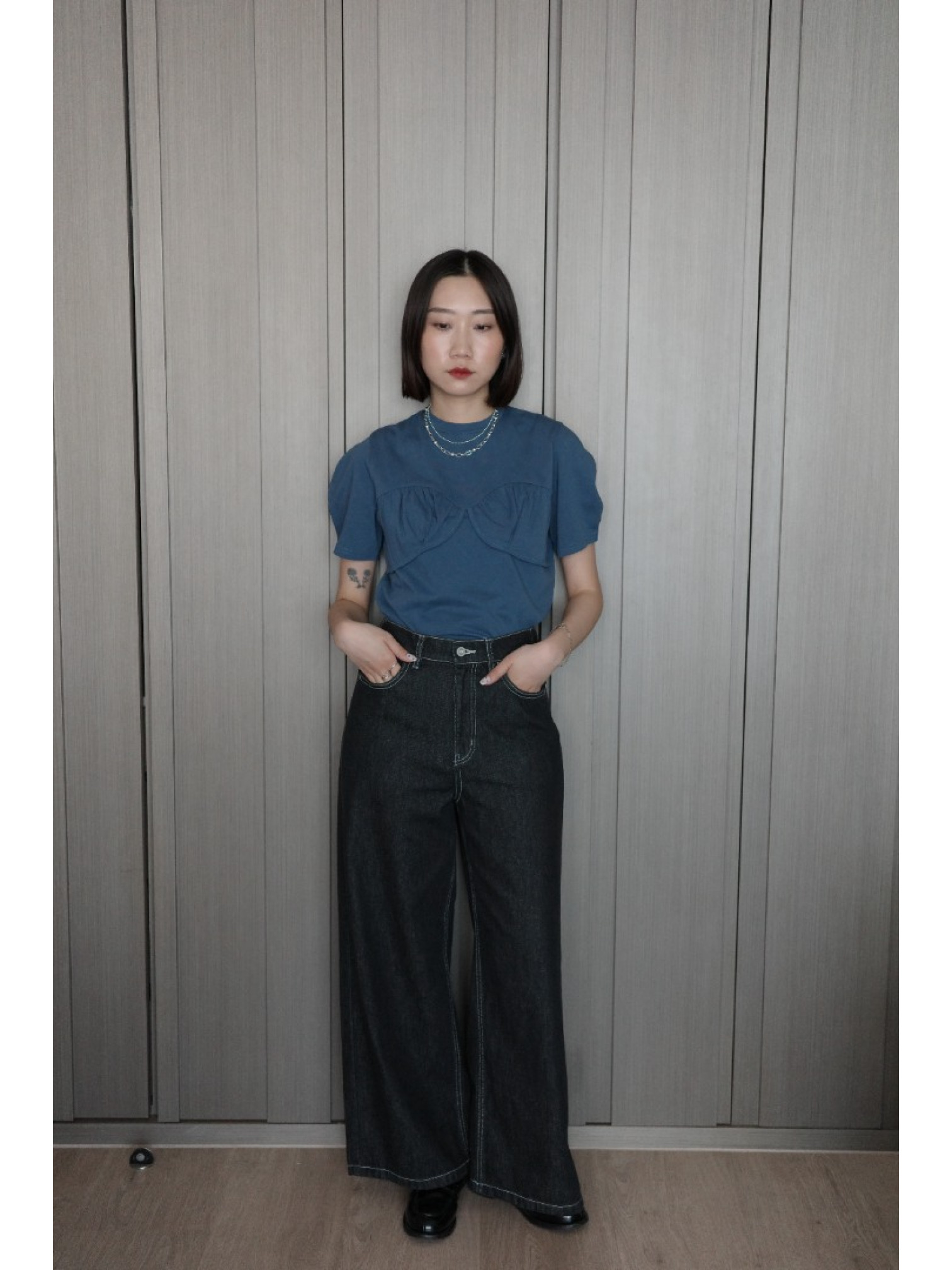 🇯🇵胸前造型公主袖純棉上衣/三色