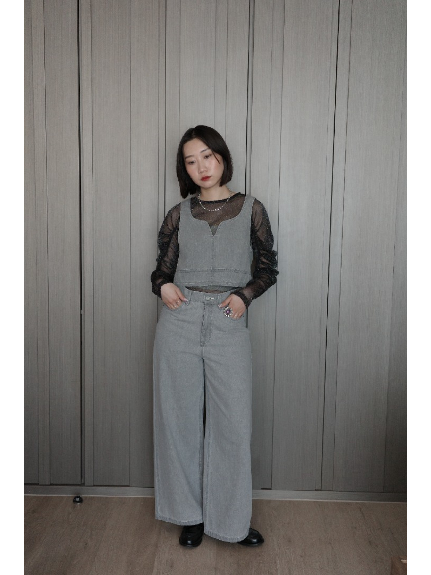 🇯🇵設計感丹寧馬甲背心/灰