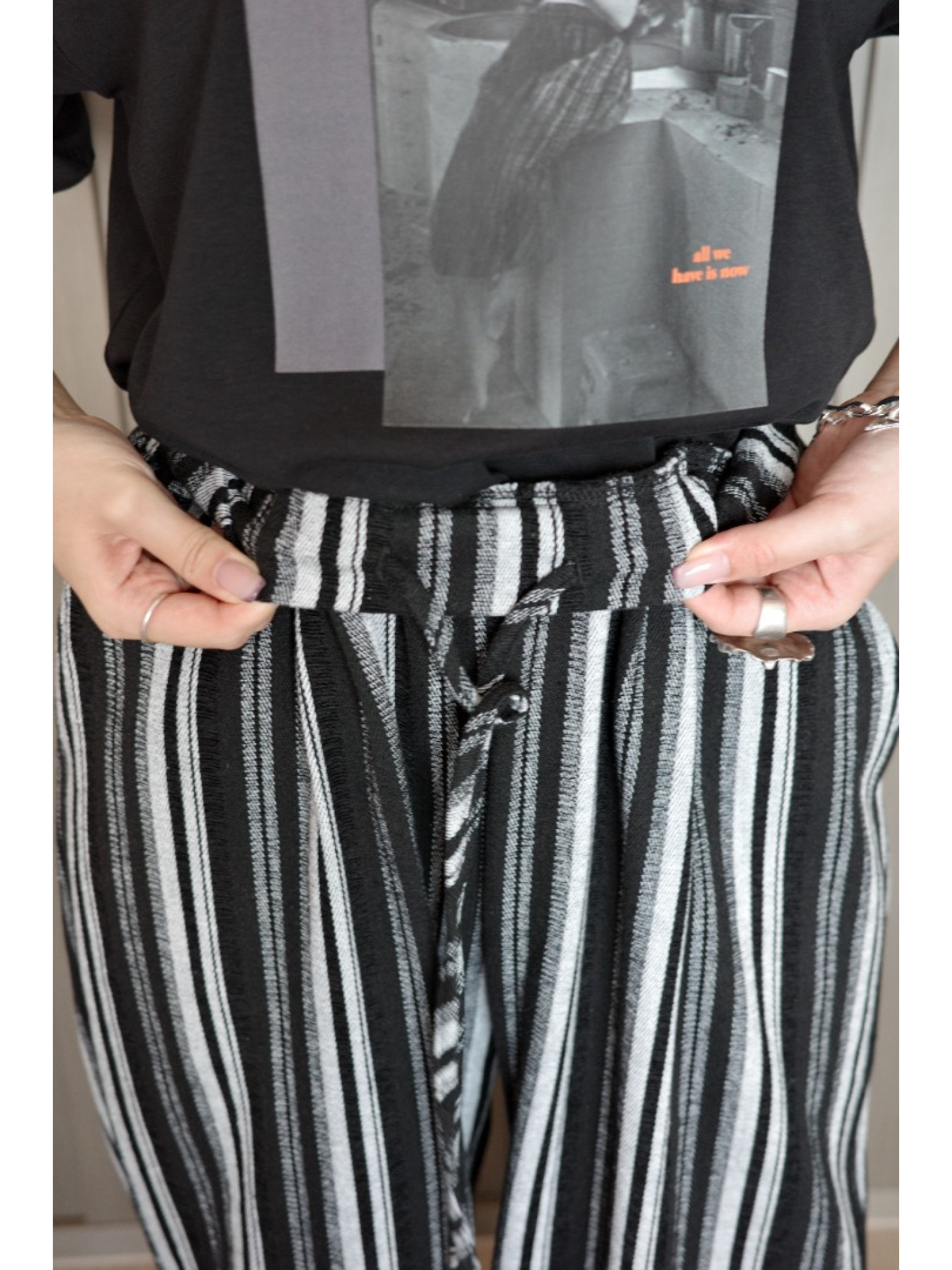 🇯🇵鬆緊條紋寬褲/M-L