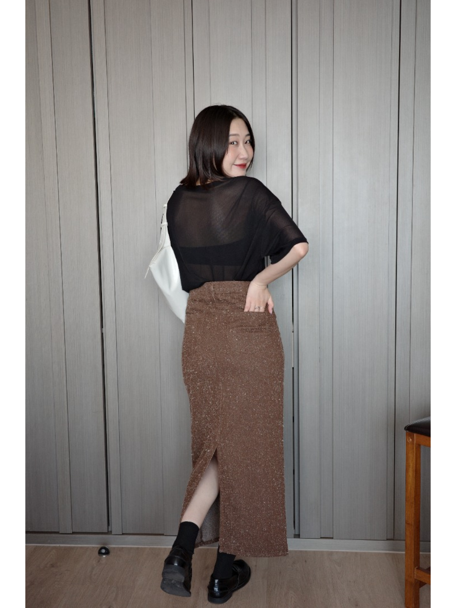 🇯🇵復古感絨毛直筒半身裙/深棕S