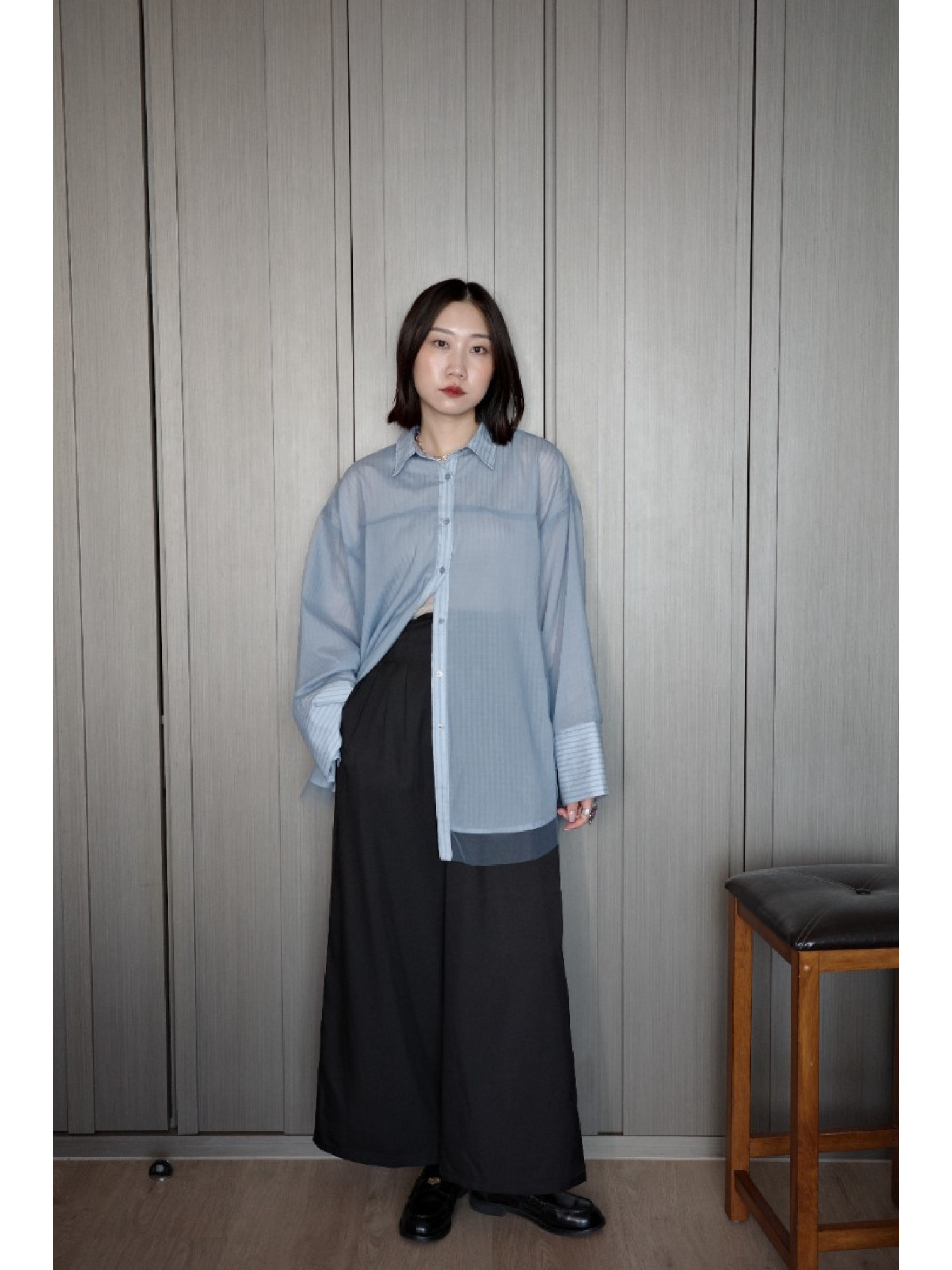 🇯🇵透感條紋襯衫/白x黑