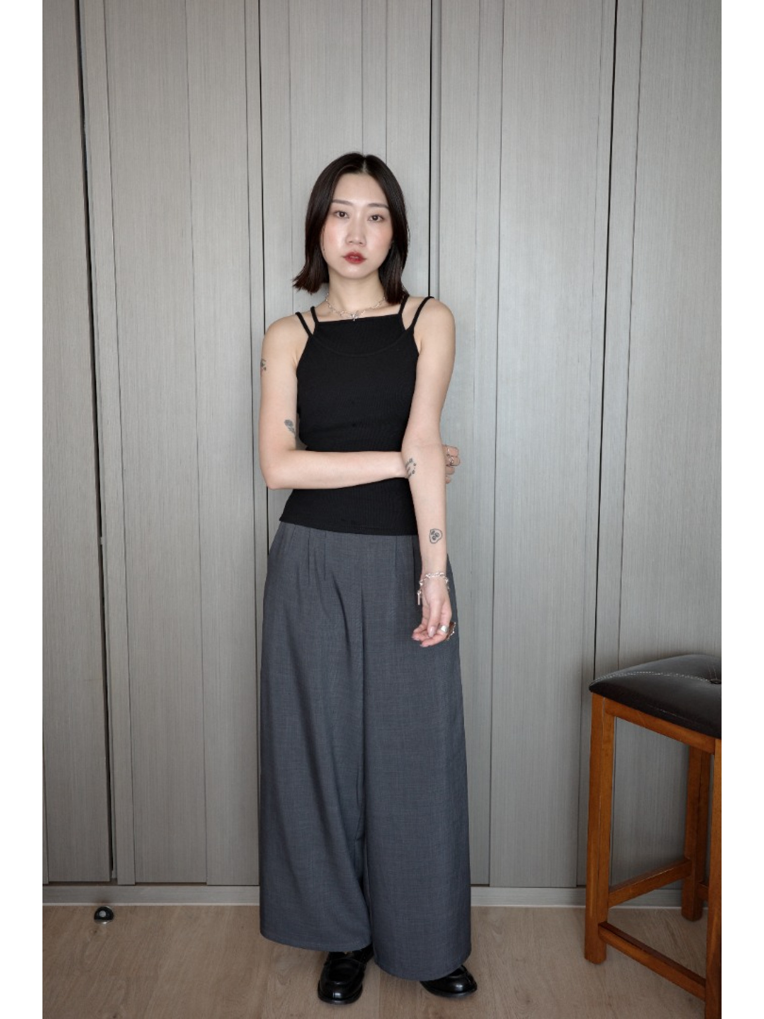 🇯🇵假兩件雙層細肩BRA TOP/兩色