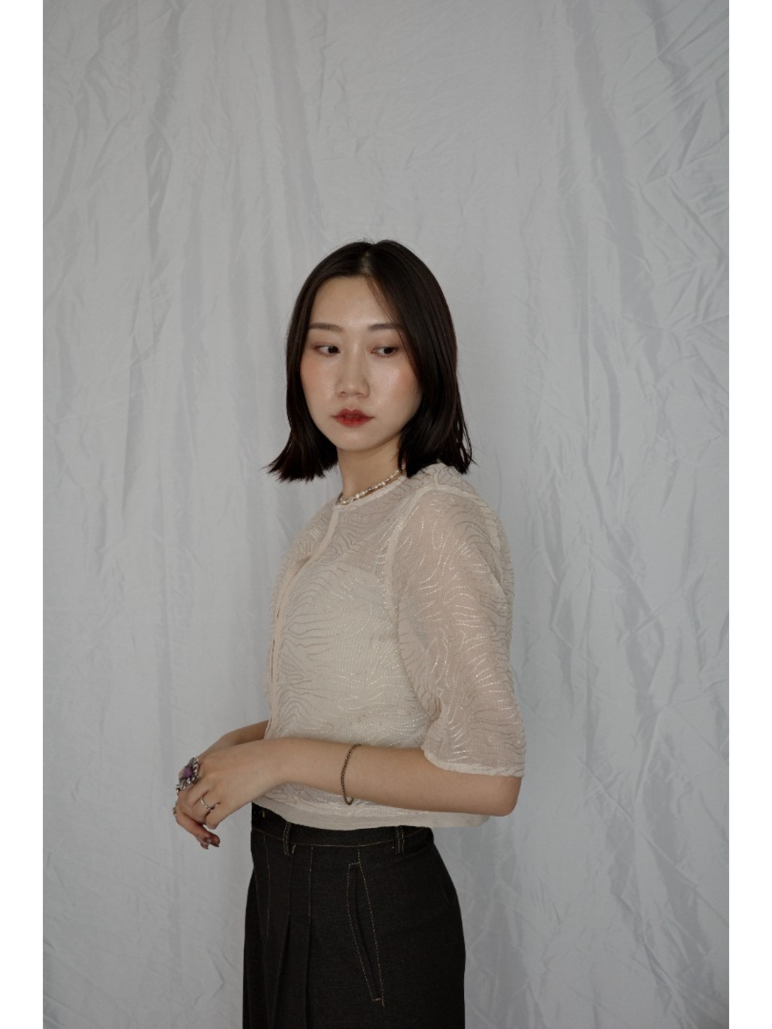 🇯🇵質感刺繡鉤式上衣/象牙白