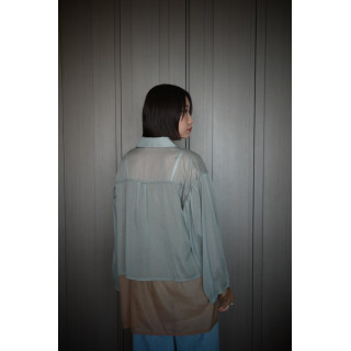 🇯🇵光澤透膚雙層襯衫/綠咖