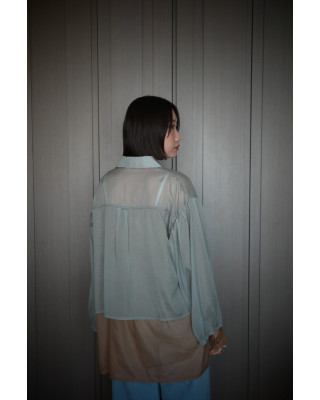🇯🇵光澤透膚雙層襯衫/綠咖