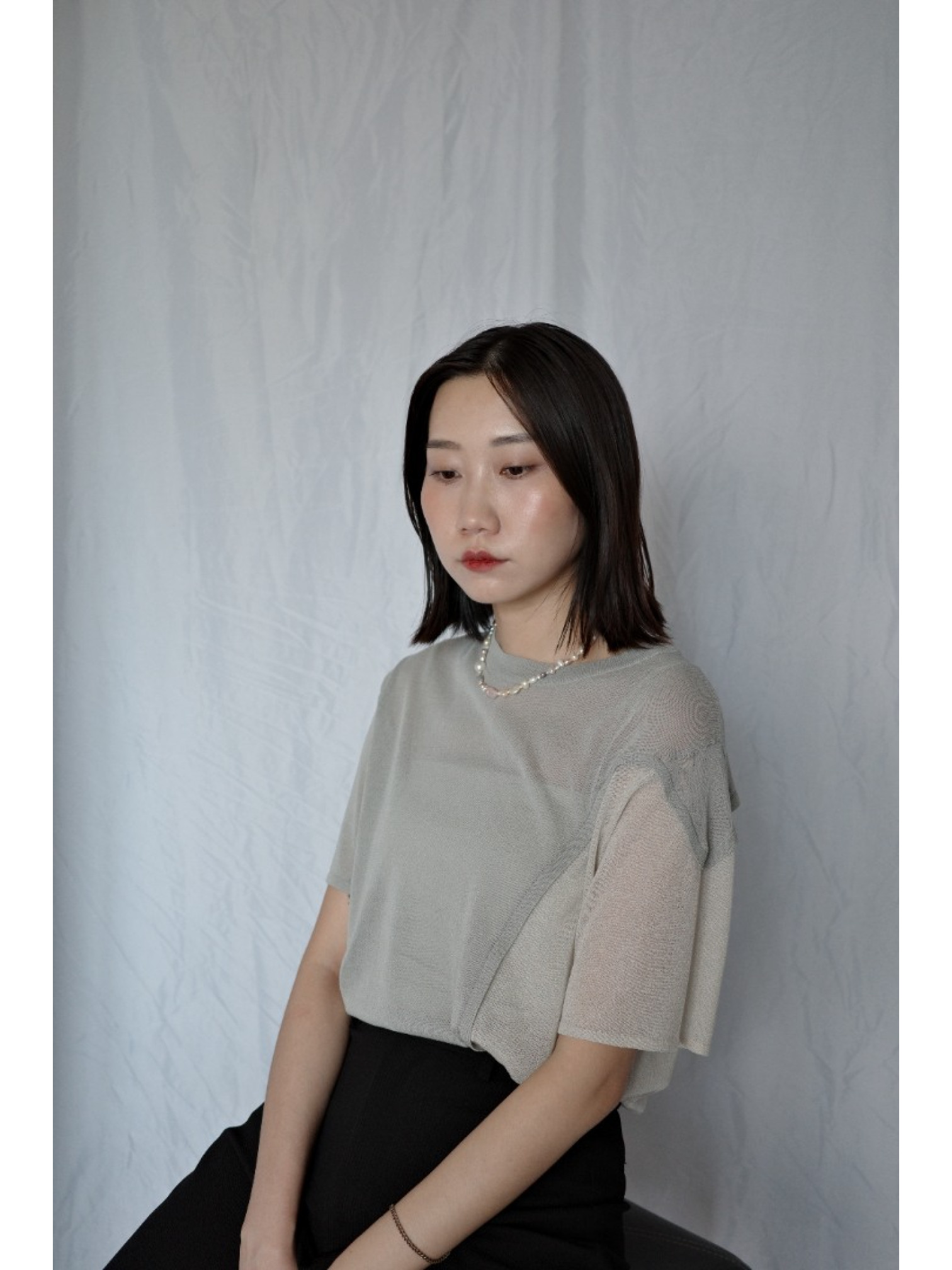 🇯🇵拼接造型透感針織上衣/灰綠