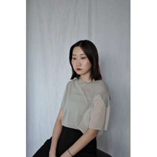 🇯🇵拼接造型透感針織上衣/灰綠