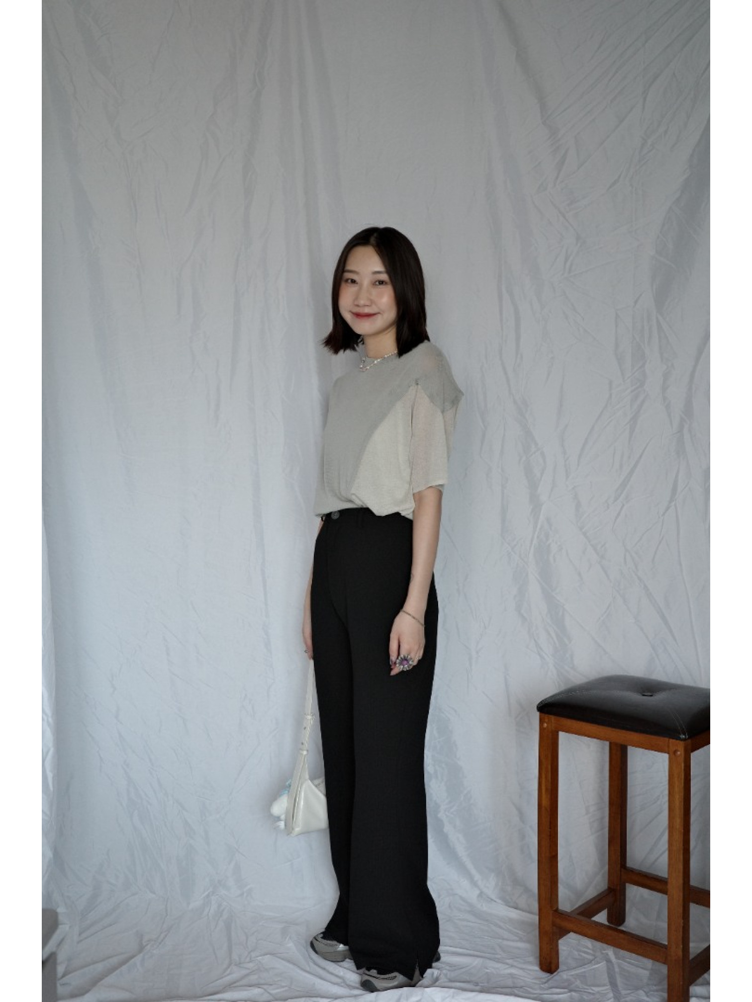 🇯🇵拼接造型透感針織上衣/灰綠