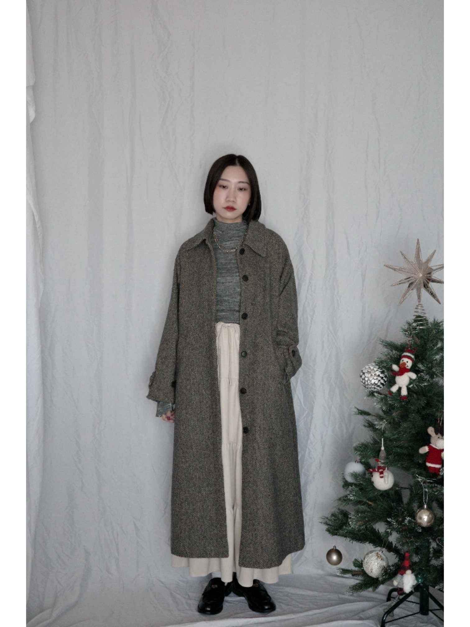 JP｜袖口開衩羅紋針織衫/椒鹽灰