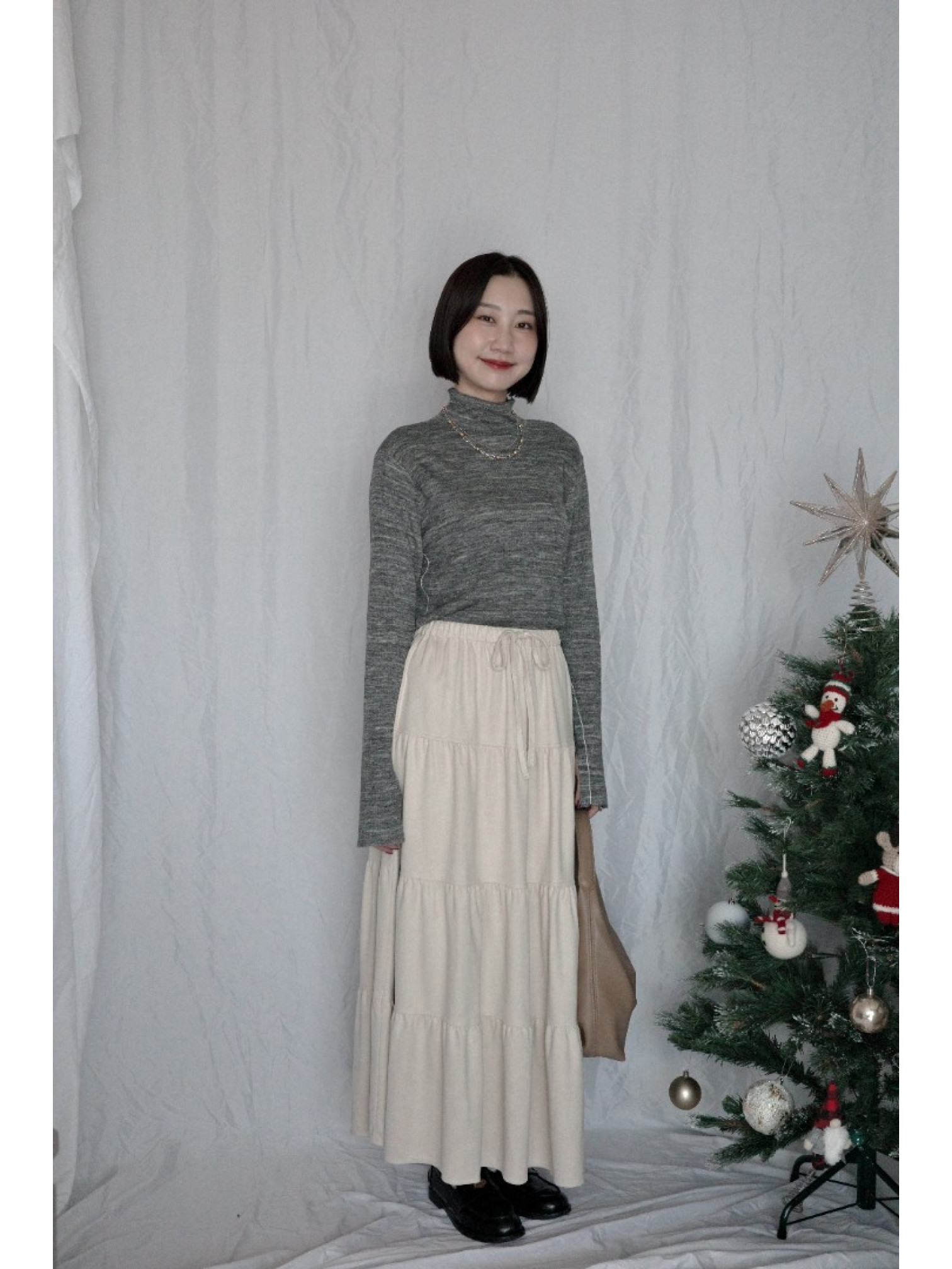 JP｜袖口開衩羅紋針織衫/椒鹽灰