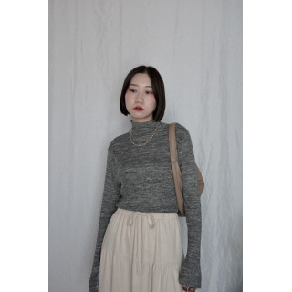 JP｜袖口開衩羅紋針織衫/椒鹽灰