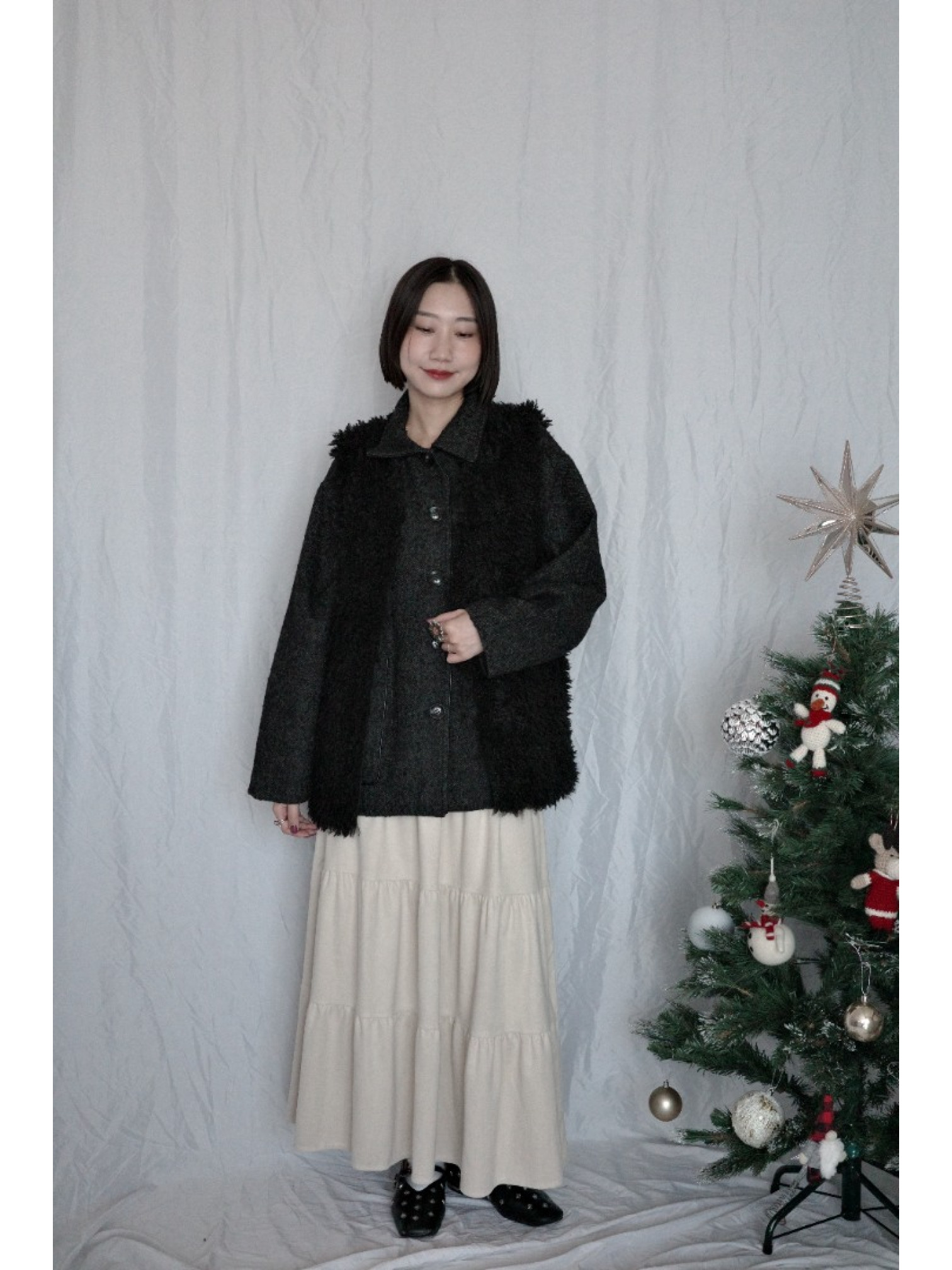 JP｜英倫風斜紋軟呢外套/炭灰