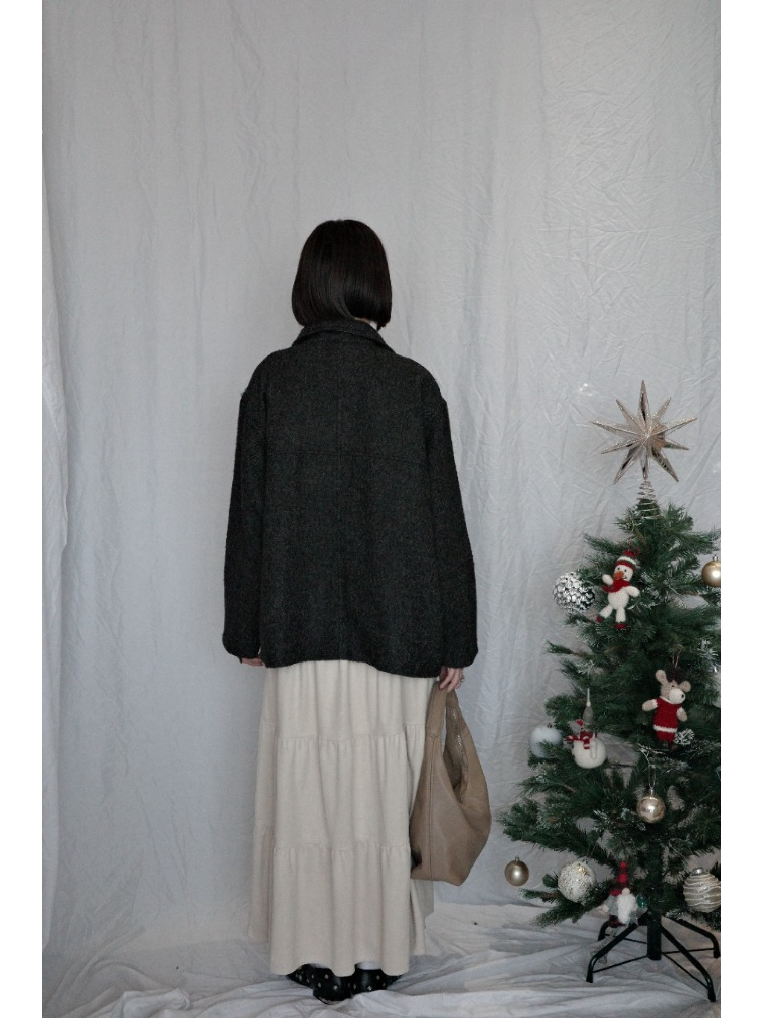 JP｜英倫風斜紋軟呢外套/炭灰