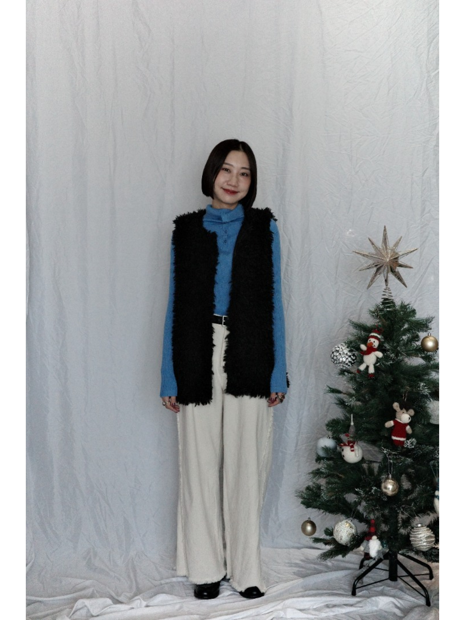 JP｜TWO WAY排扣羅紋針織上衣/藍