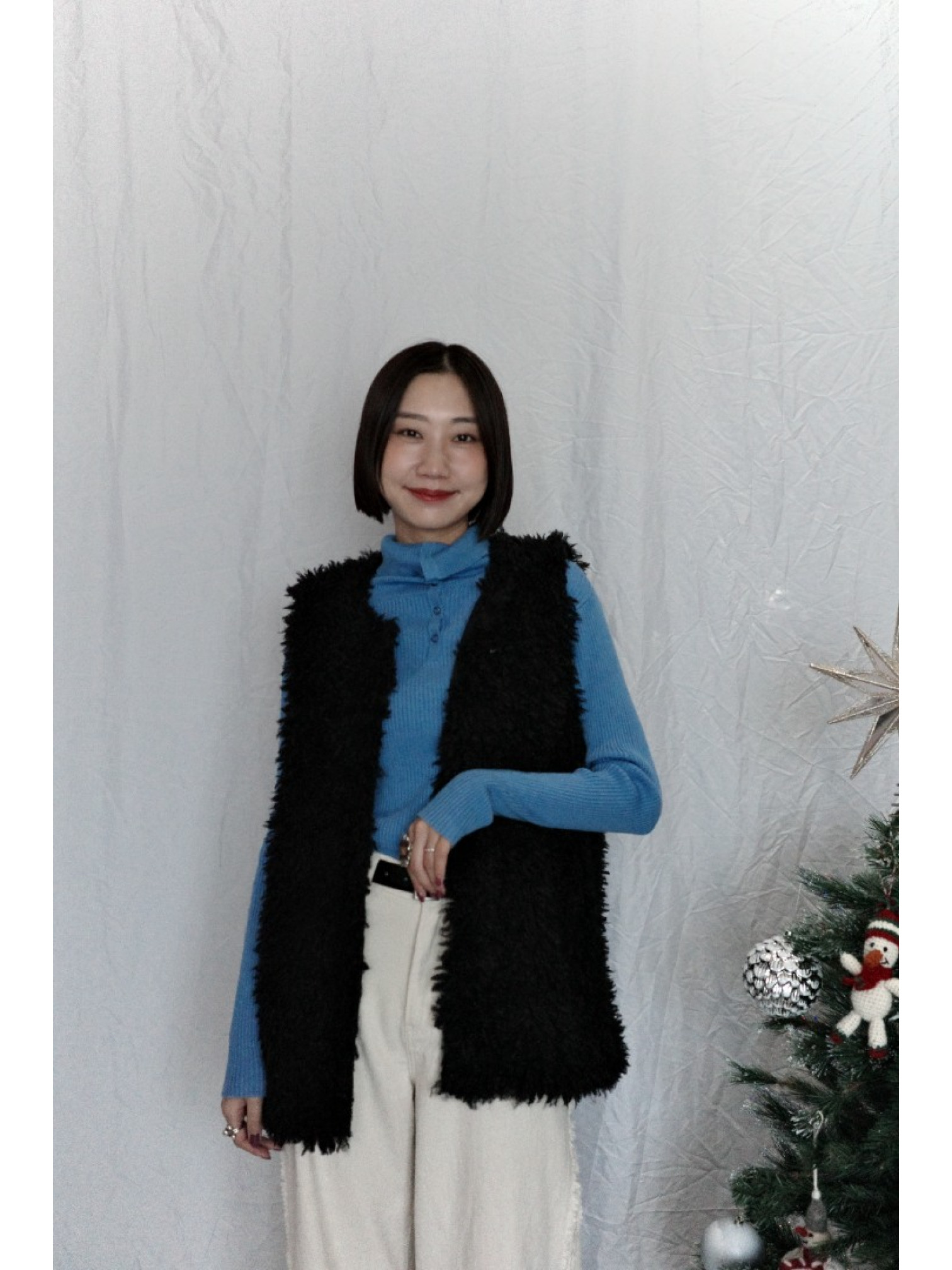 JP｜TWO WAY排扣羅紋針織上衣/藍