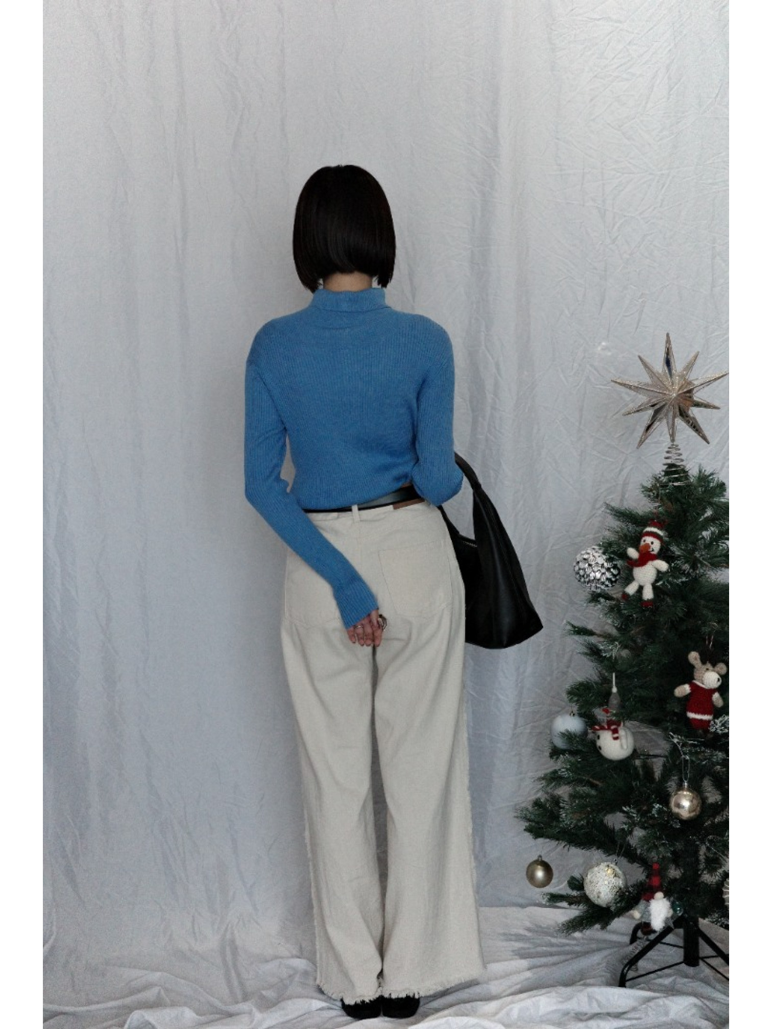 JP｜TWO WAY排扣羅紋針織上衣/藍