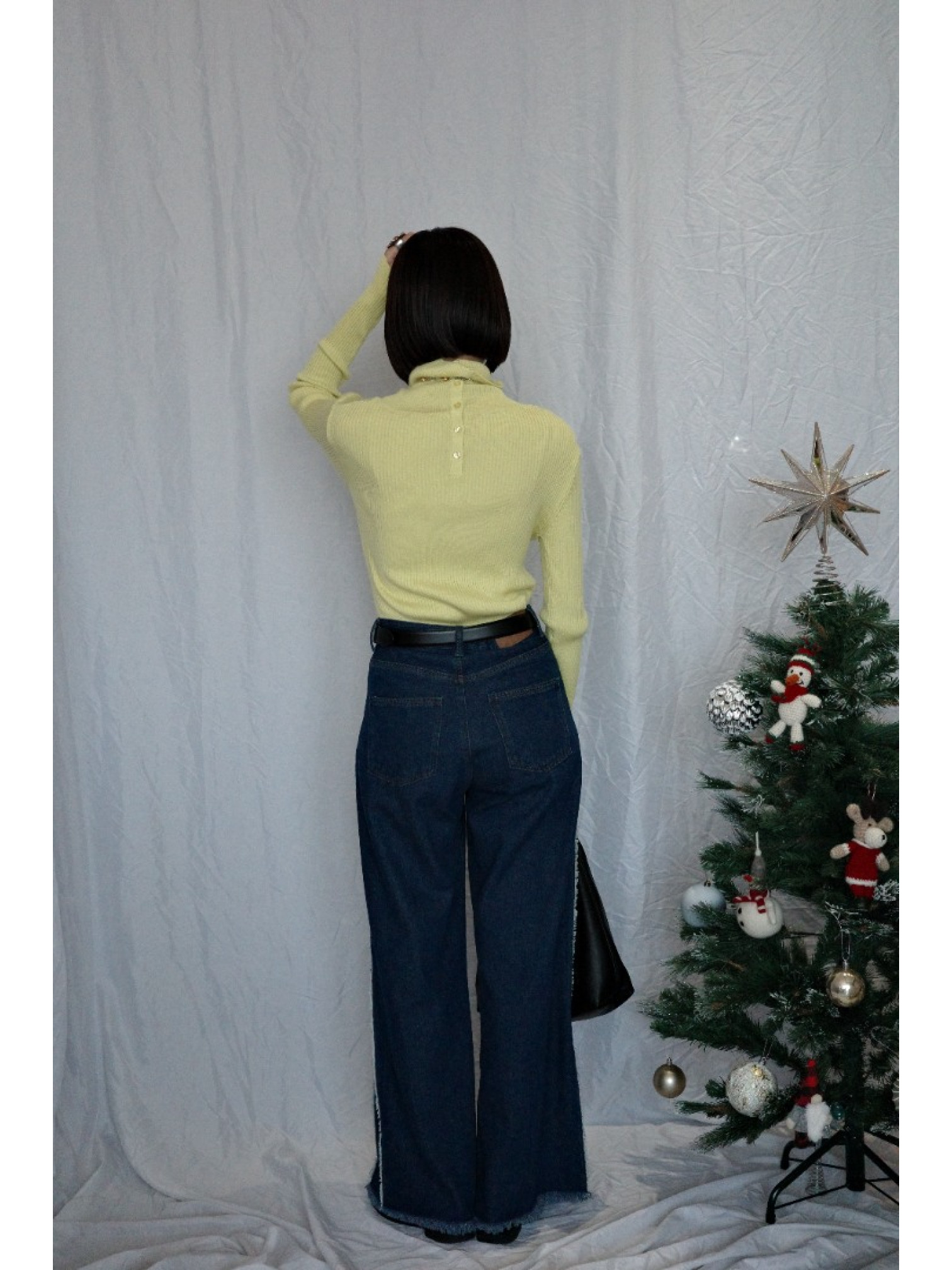 JP｜TWO WAY排扣羅紋針織上衣/黃