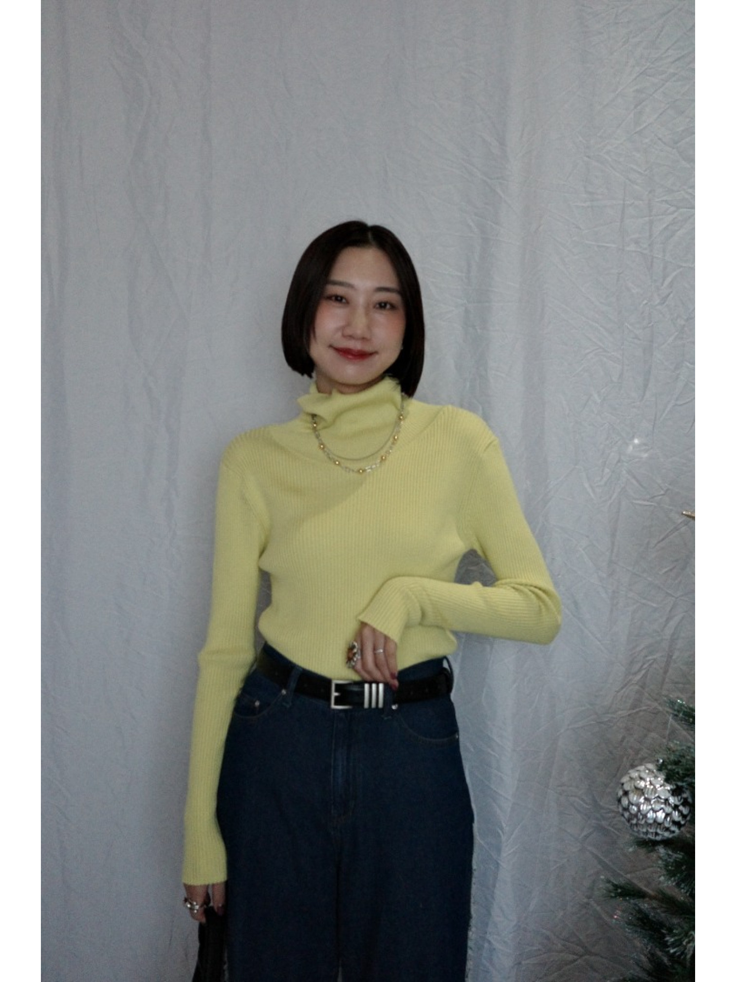 JP｜TWO WAY排扣羅紋針織上衣/黃