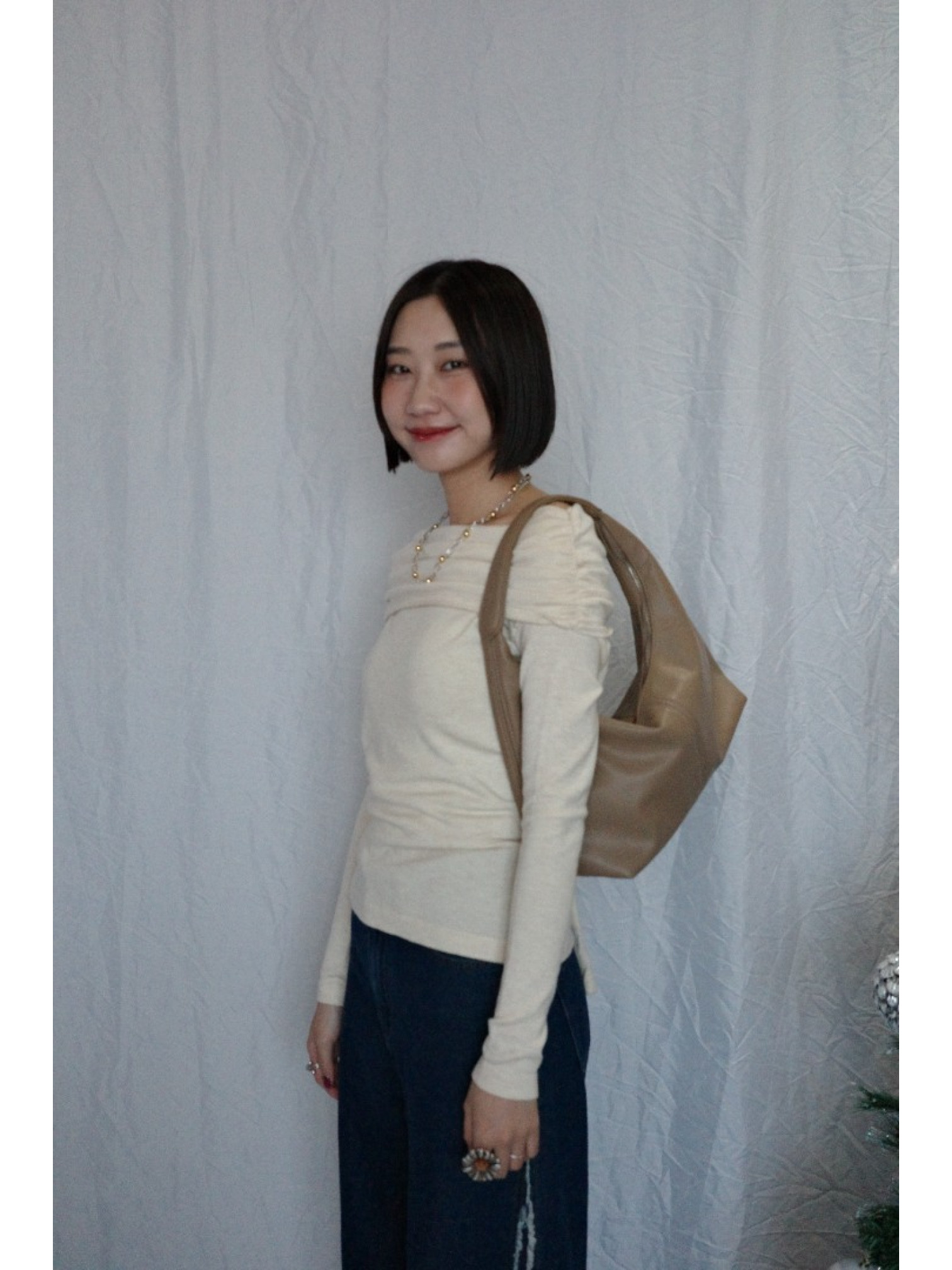 JP｜氣質露肩收腰上衣/杏