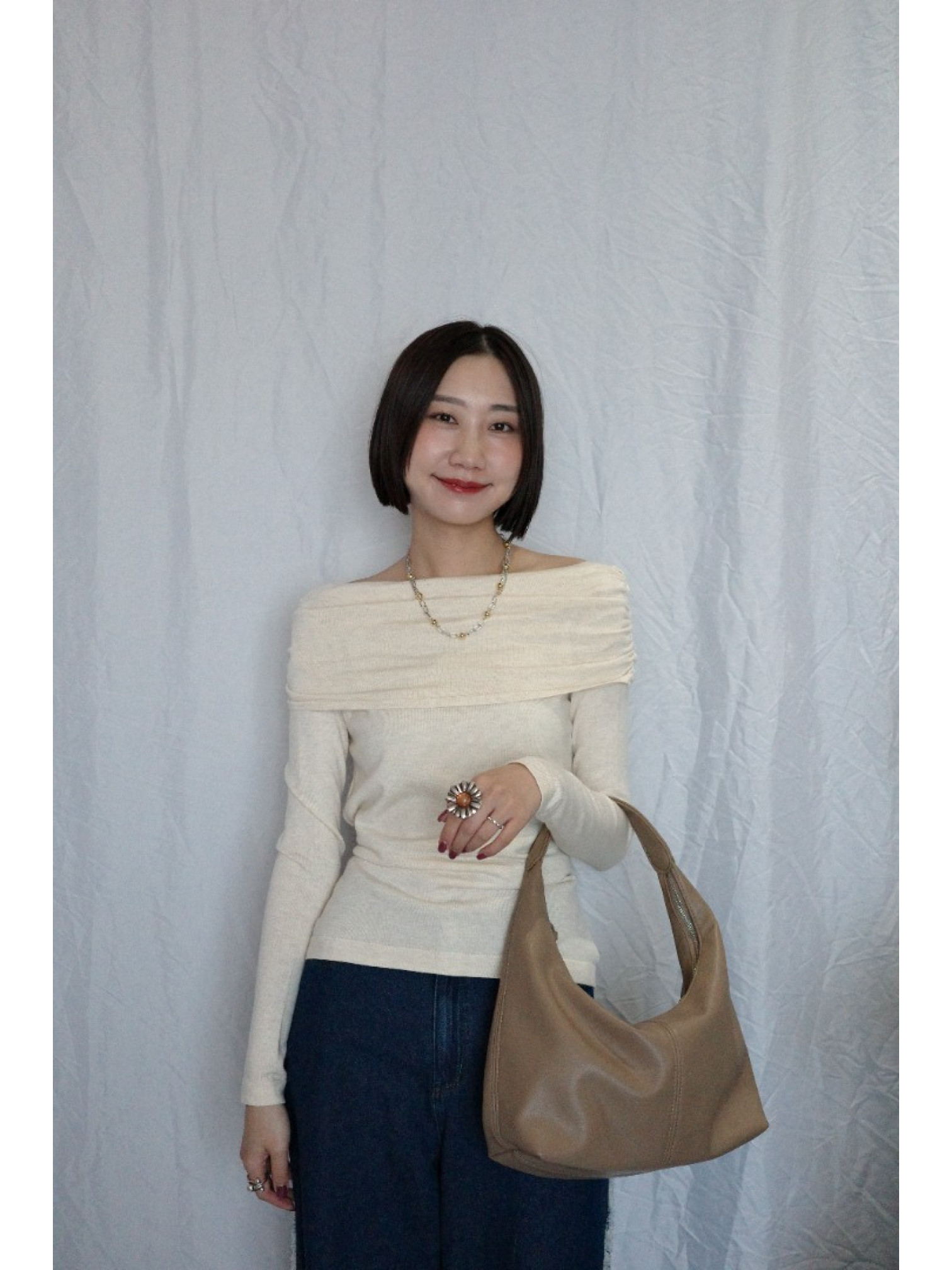 JP｜氣質露肩收腰上衣/杏