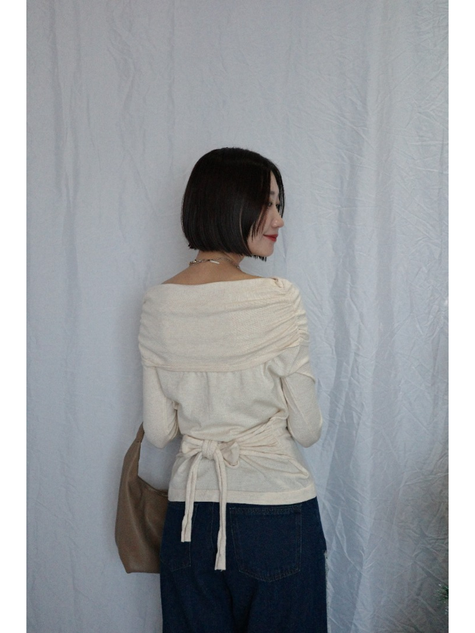 JP｜氣質露肩收腰上衣/杏