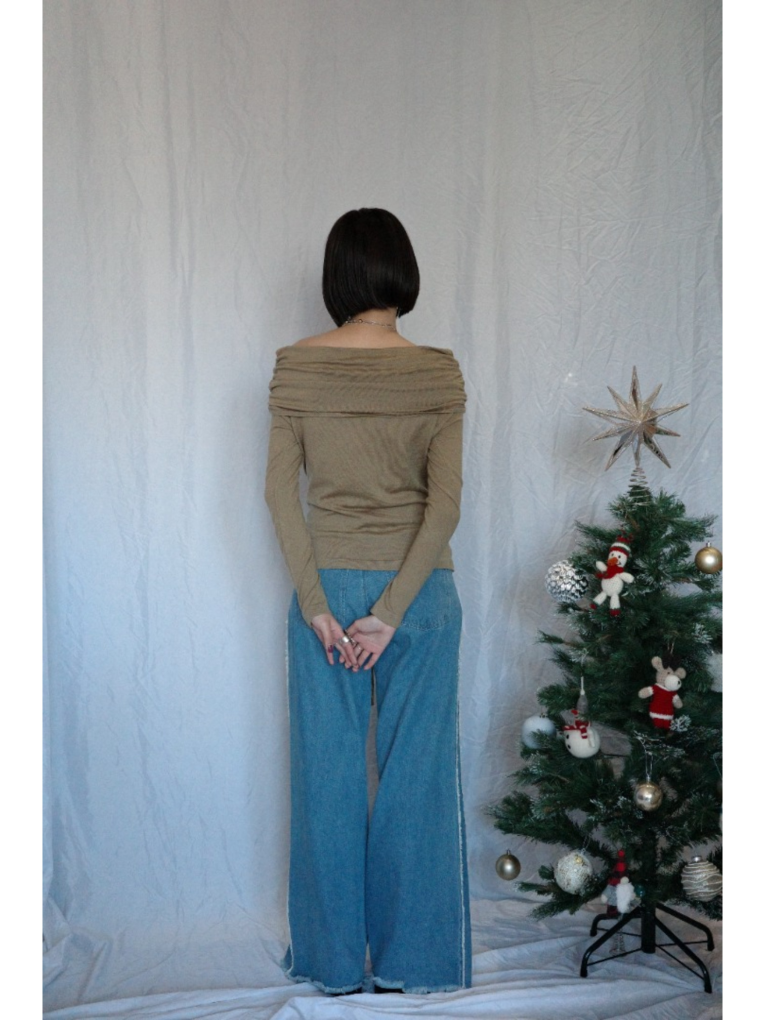 JP｜氣質露肩收腰上衣/咖