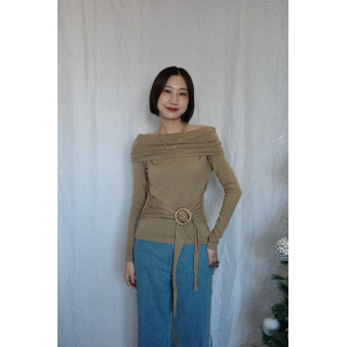 JP｜氣質露肩收腰上衣/咖