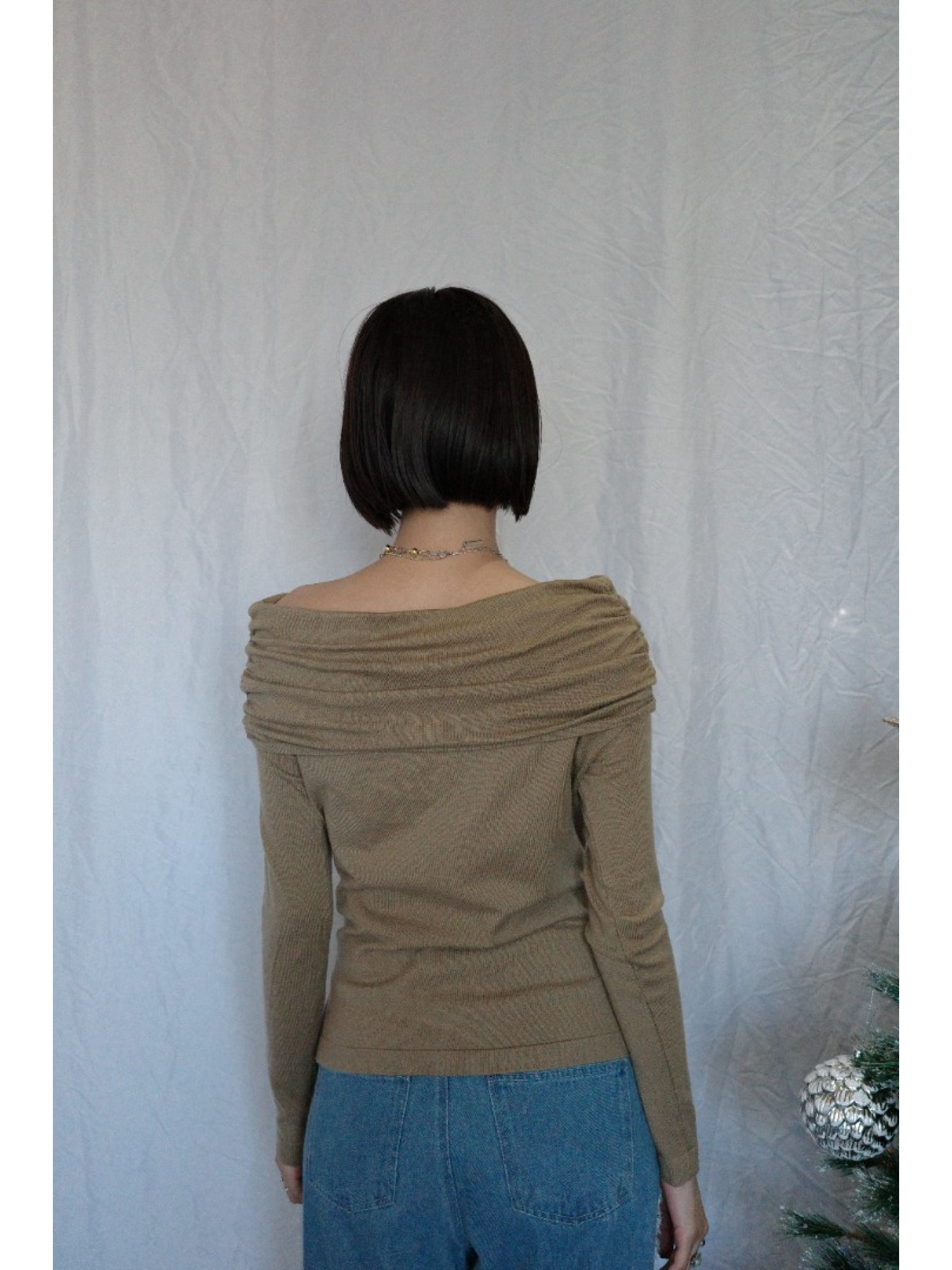 JP｜氣質露肩收腰上衣/咖