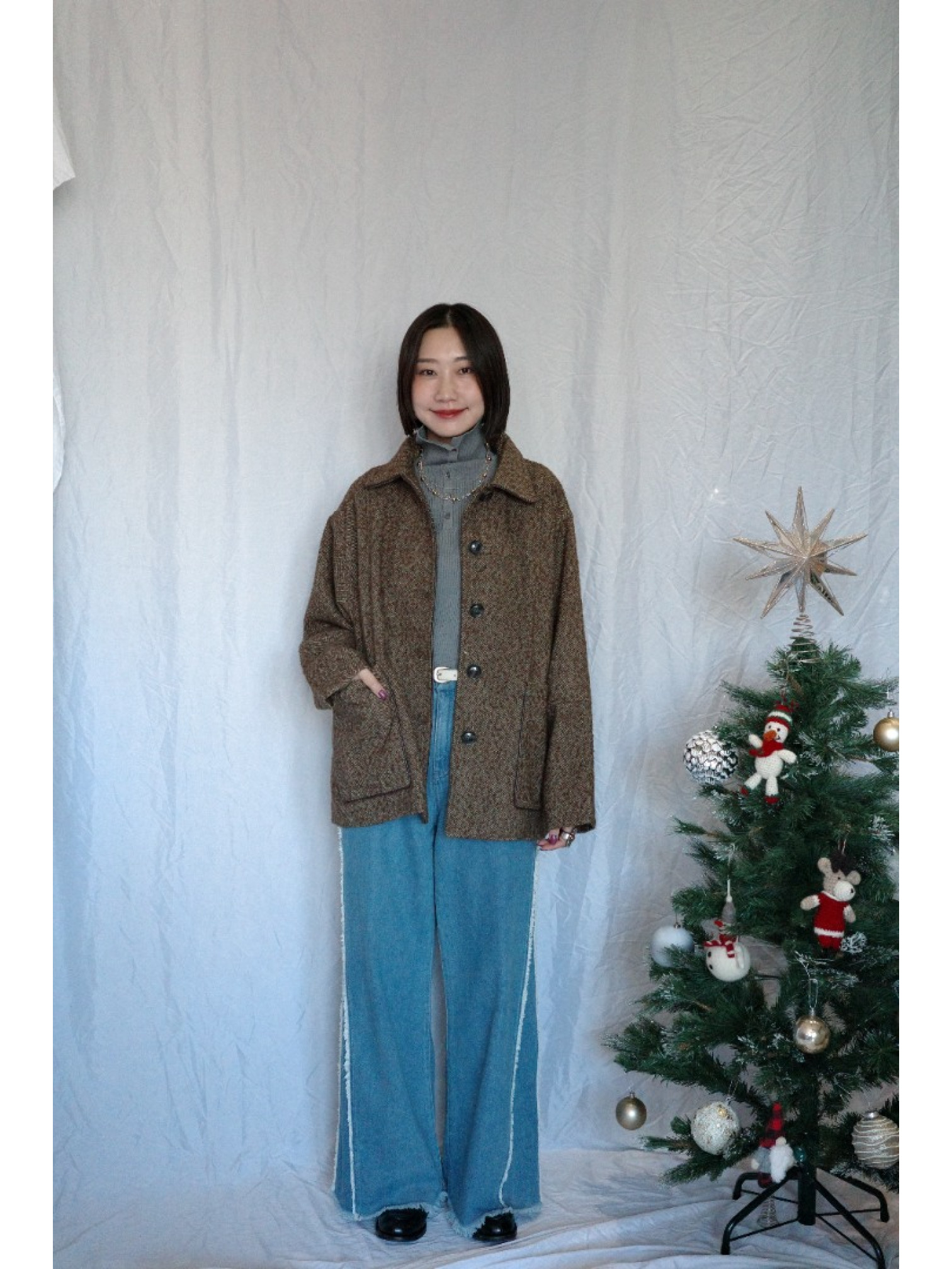 JP｜英倫風斜紋軟呢外套/咖