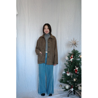 JP｜英倫風斜紋軟呢外套/咖