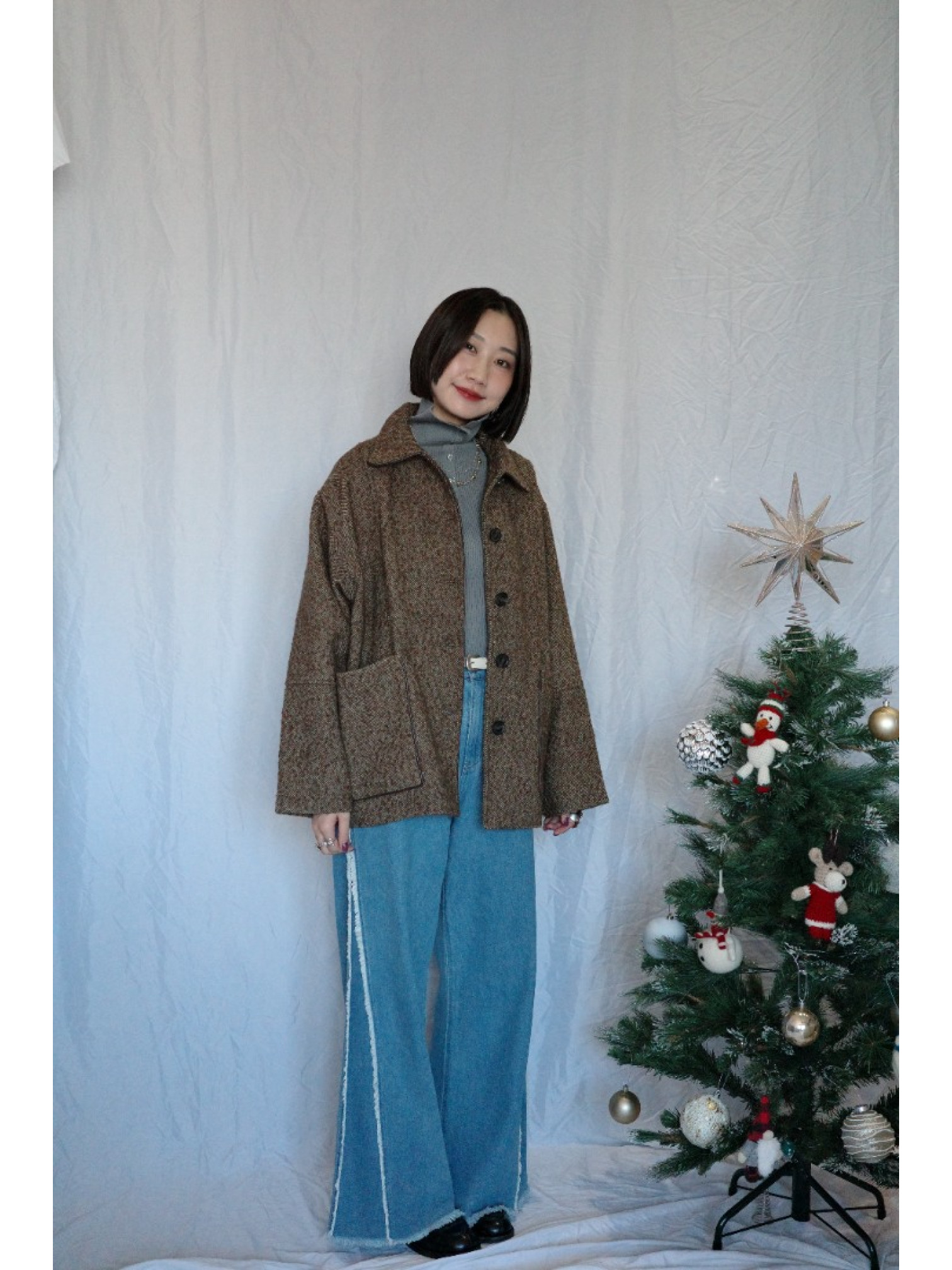 JP｜英倫風斜紋軟呢外套/咖