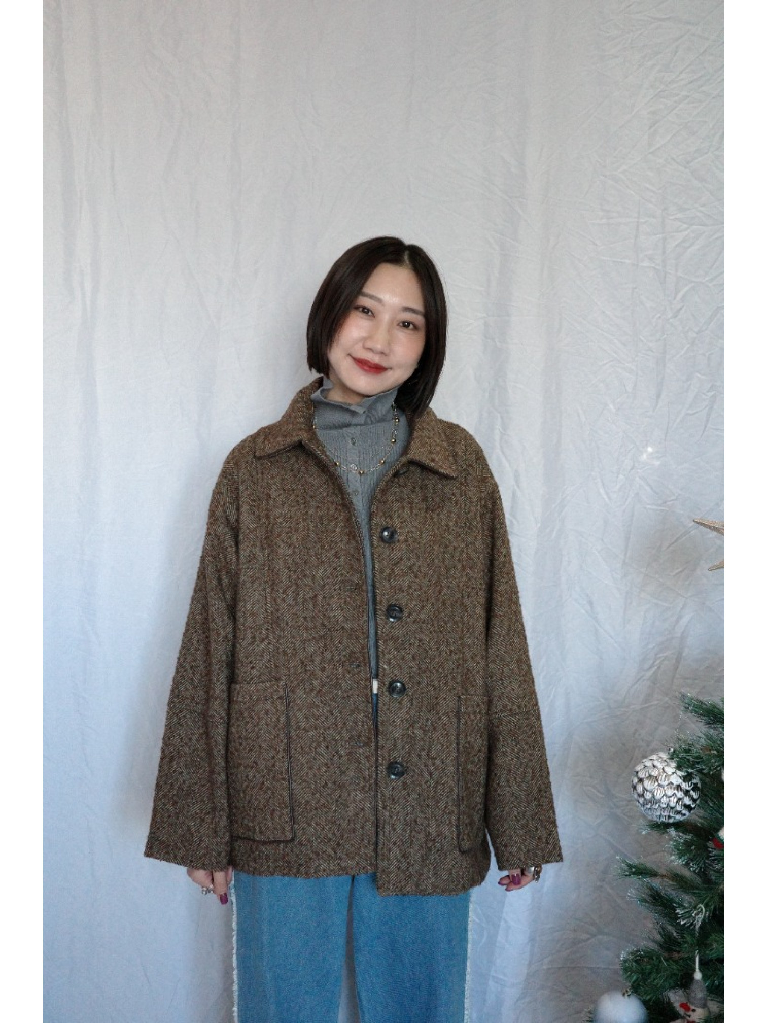 JP｜TWO WAY排扣羅紋針織上衣/灰