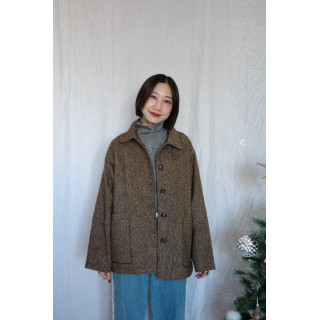 JP｜英倫風斜紋軟呢外套/咖