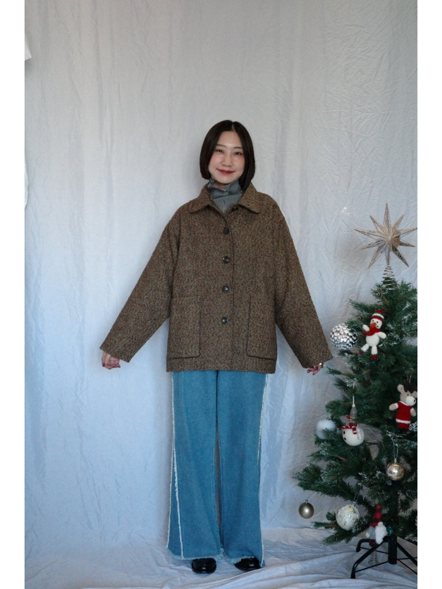 JP｜英倫風斜紋軟呢外套/咖