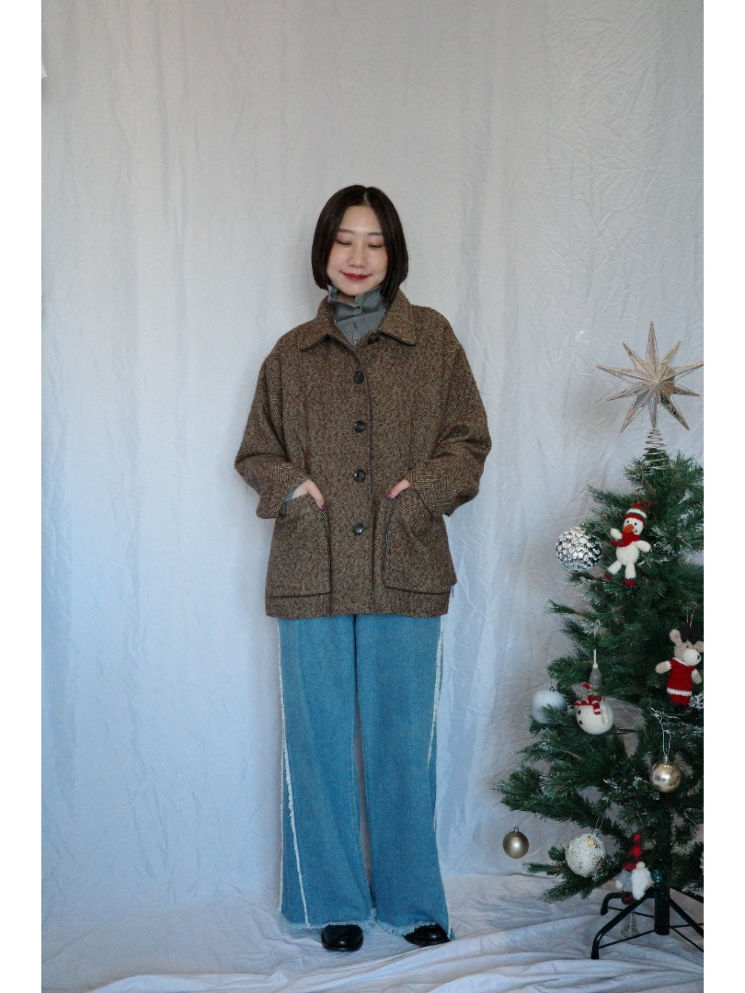 JP｜英倫風斜紋軟呢外套/咖