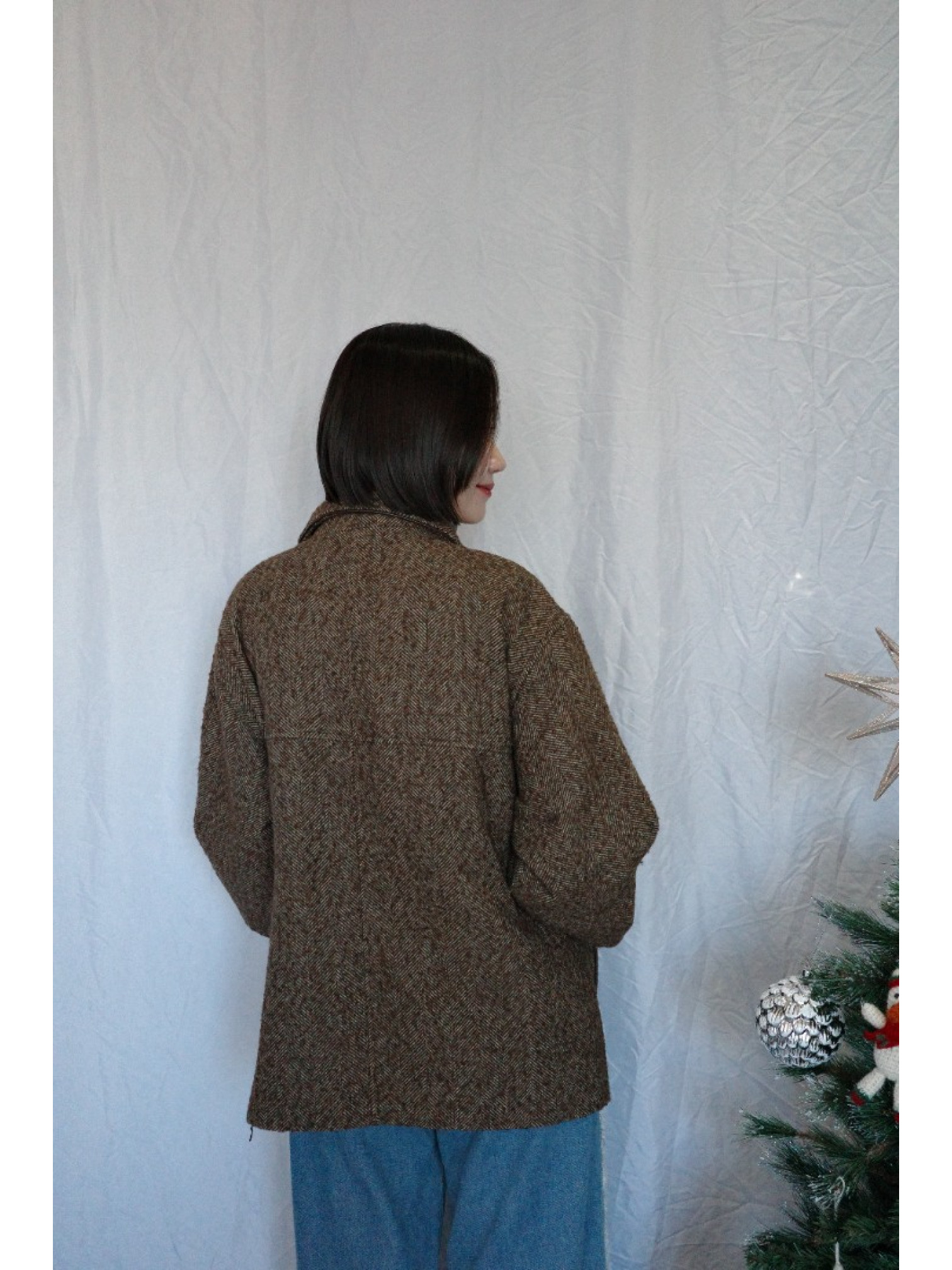 JP｜英倫風斜紋軟呢外套/咖